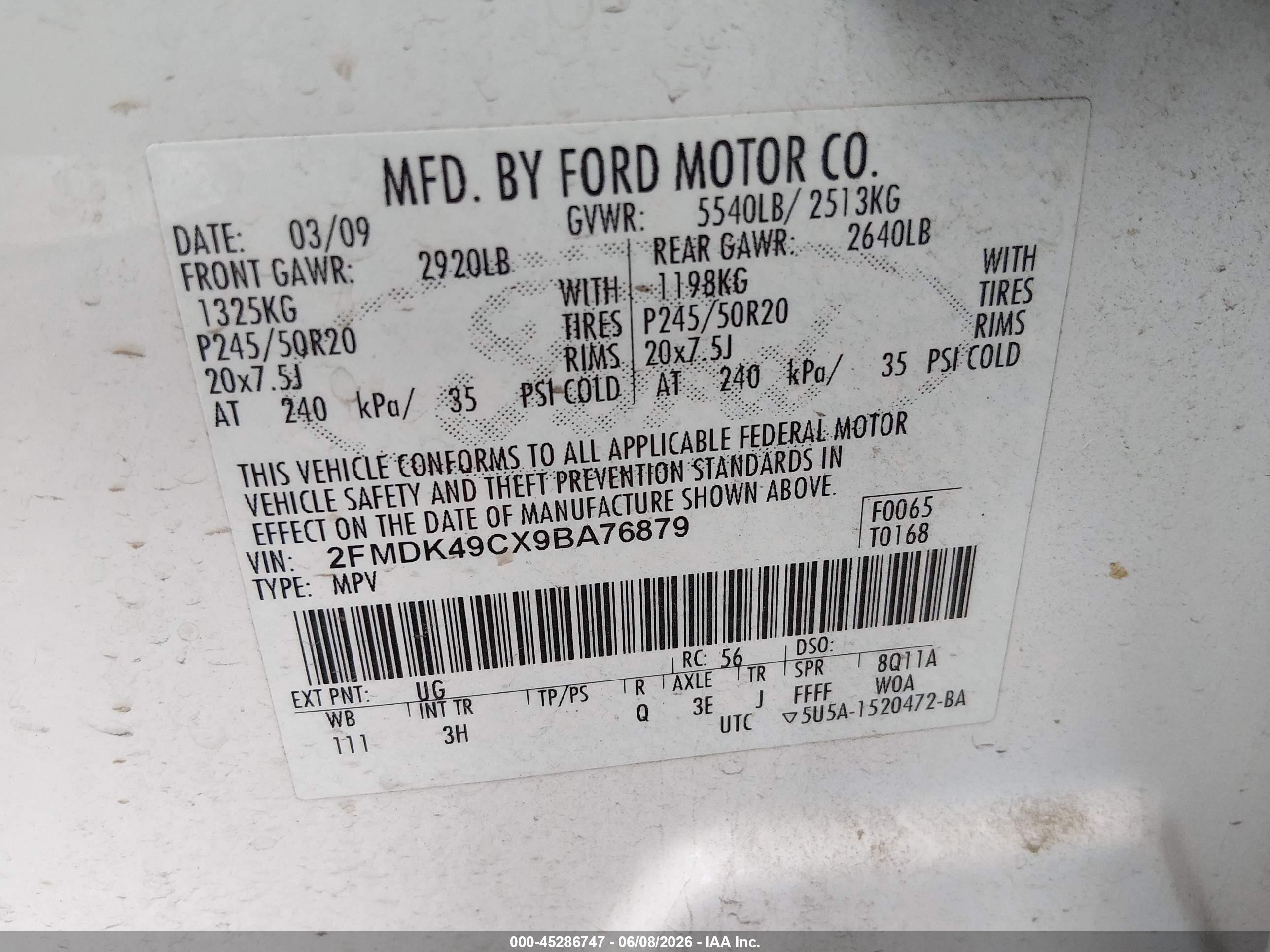 2009 Ford Edge Limited White vin: 2FMDK49CX9BA76879