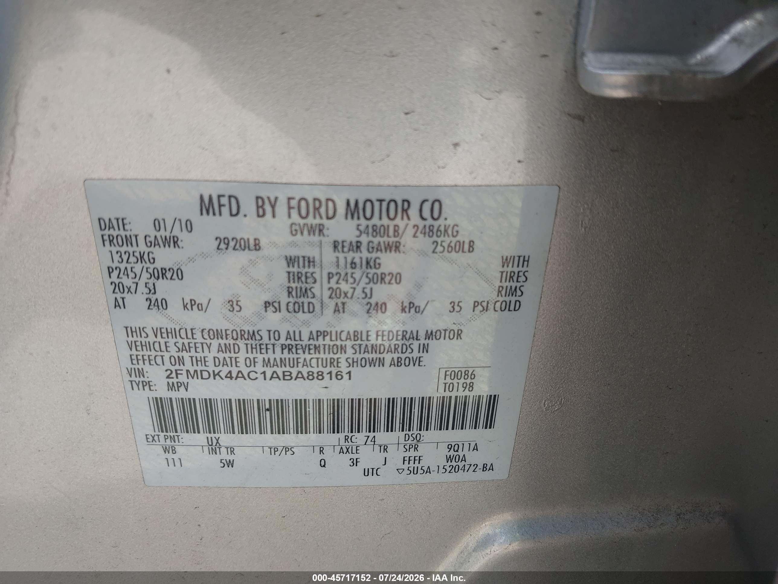 2010 Ford Edge Sport Silver vin: 2FMDK4AC1ABA88161
