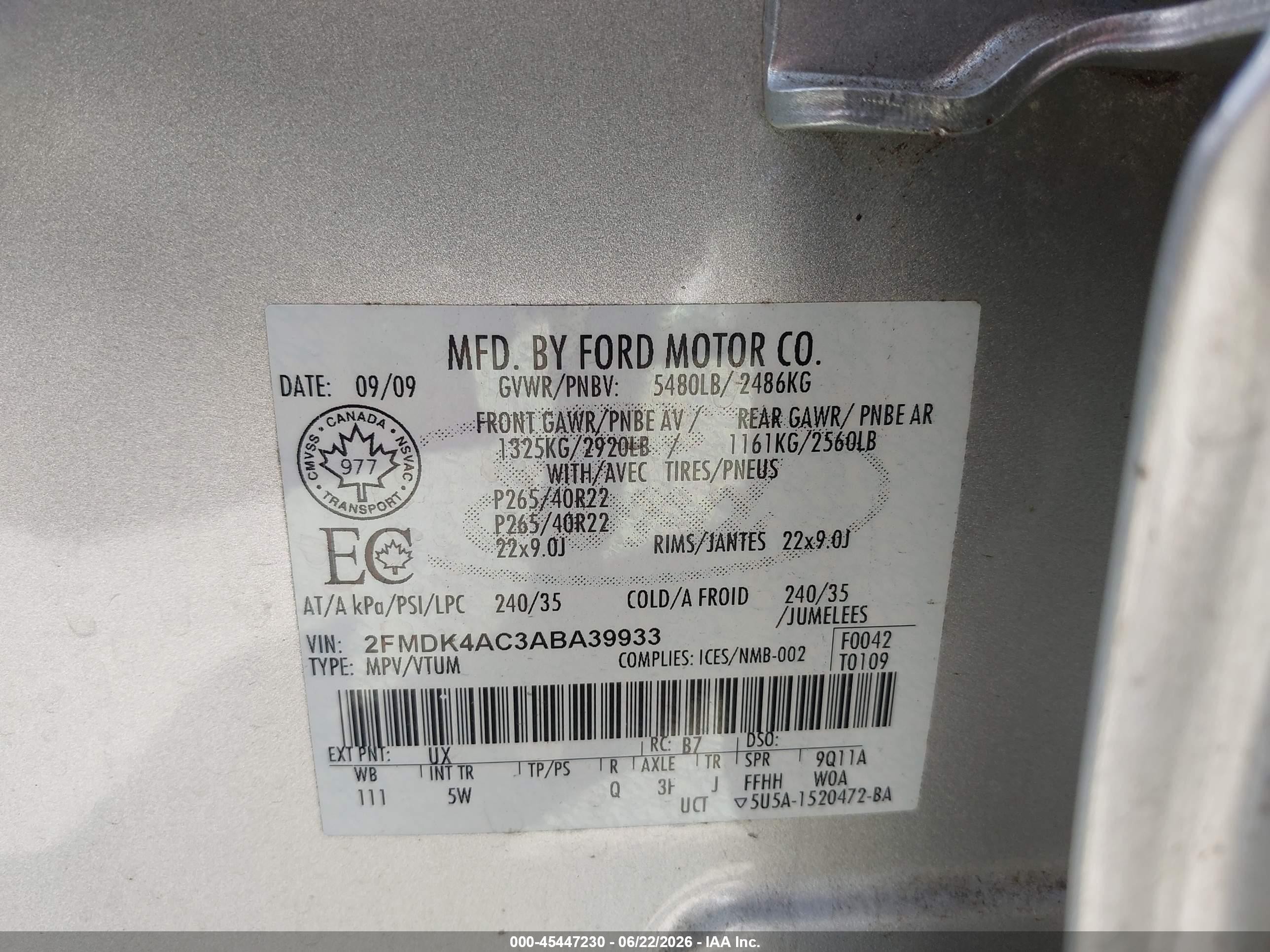 2010 Ford Edge Sport Silver vin: 2FMDK4AC3ABA39933