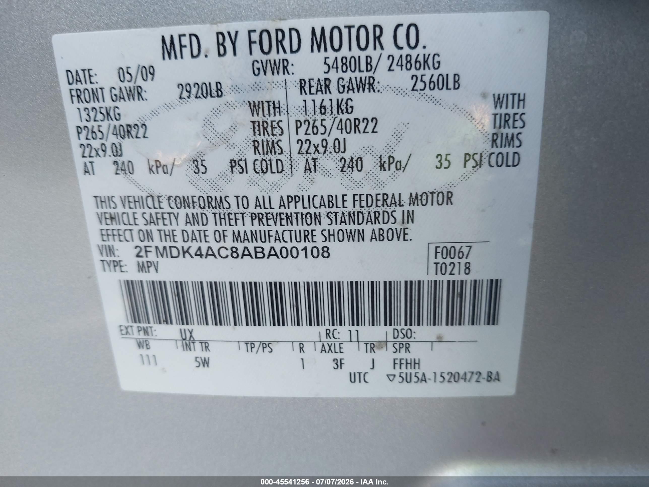 2010 Ford Edge Sport Silver vin: 2FMDK4AC8ABA00108