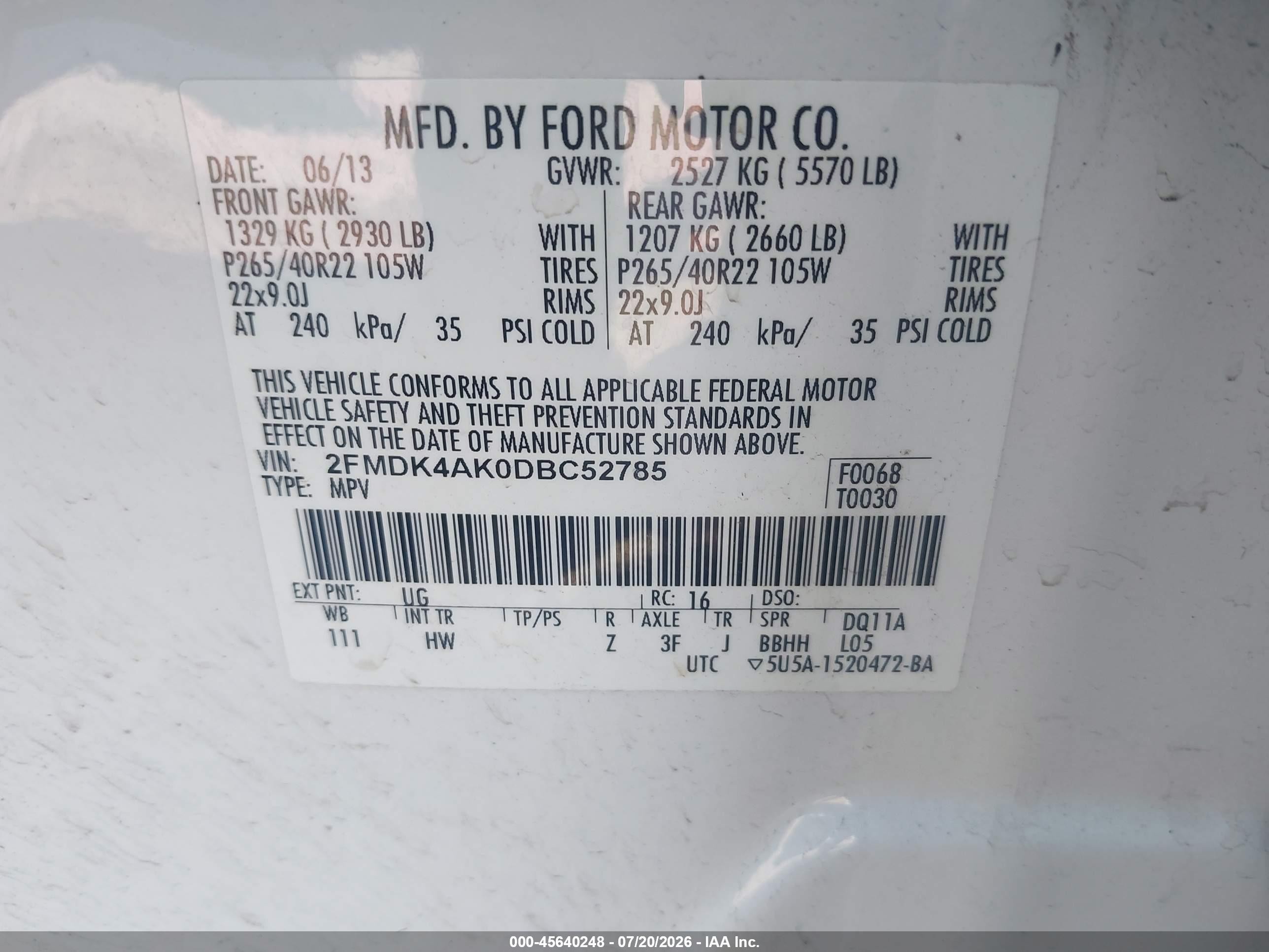 2013 Ford Edge Sport White vin: 2FMDK4AK0DBC52785