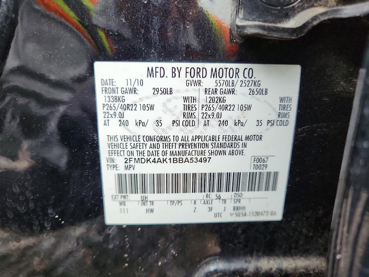 2011 Ford Edge Sport Black vin: 2FMDK4AK1BBA53497