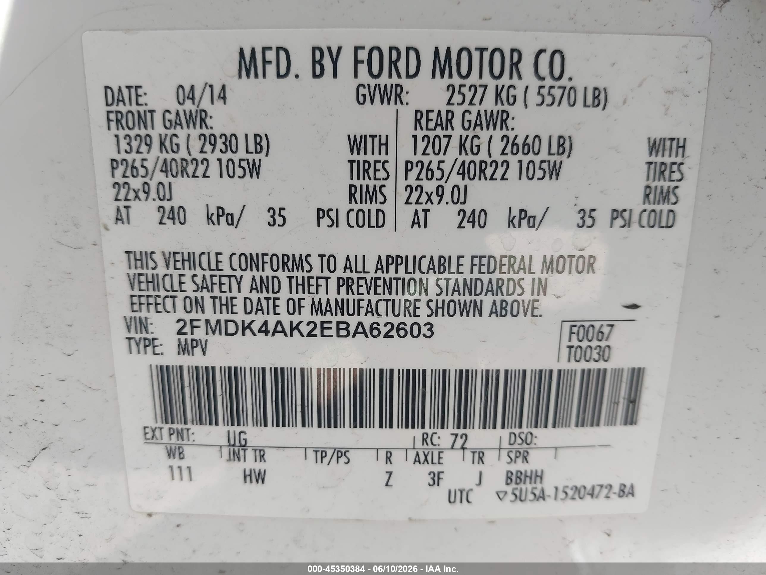 2014 Ford Edge Sport White vin: 2FMDK4AK2EBA62603