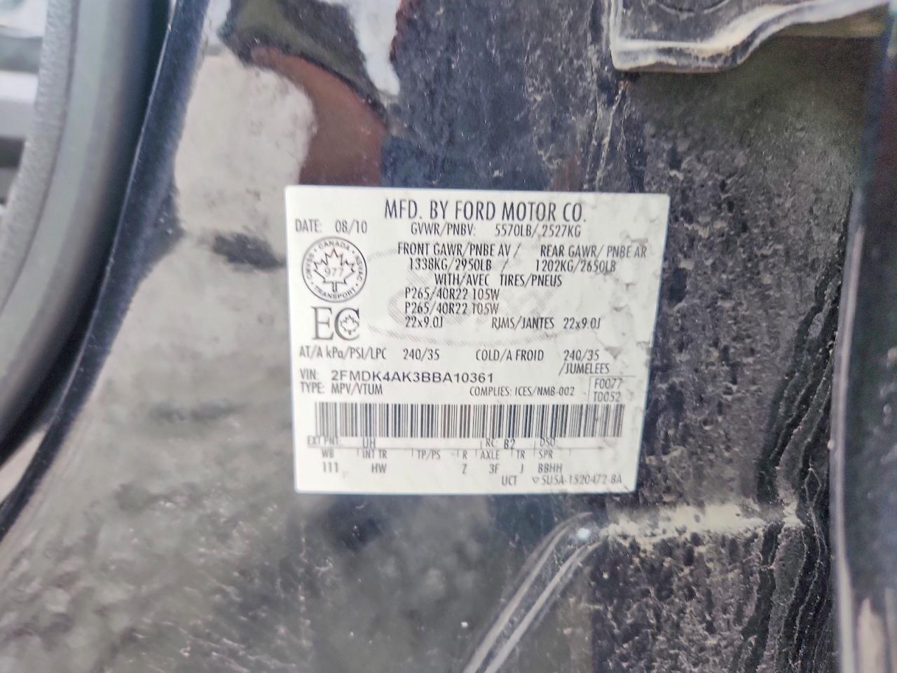 2011 Ford Edge Black vin: 2FMDK4AK3BBA10361