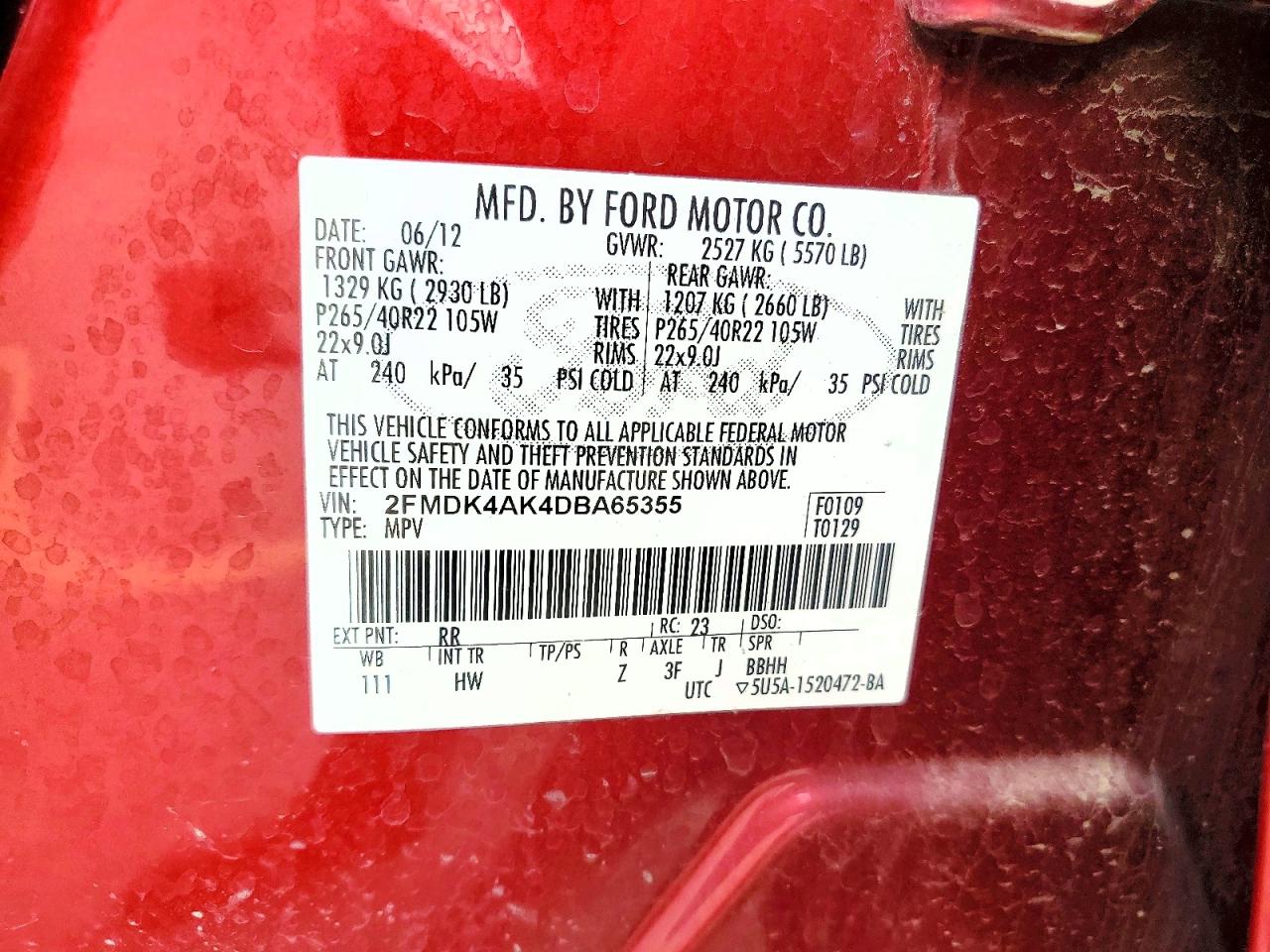 2013 Ford Edge Sport Burgundy vin: 2FMDK4AK4DBA65355