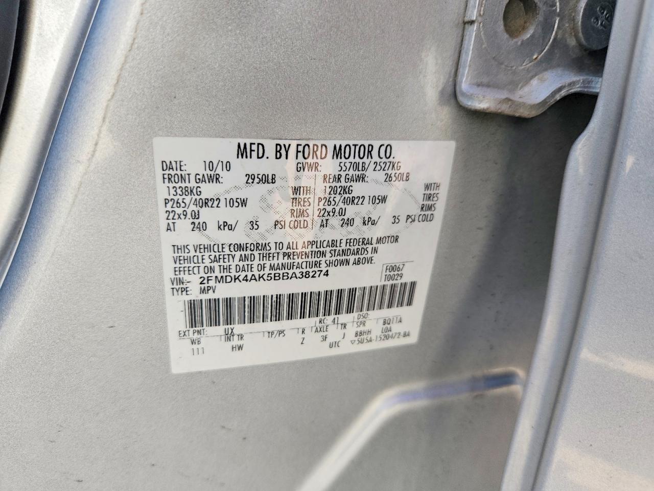 2011 Ford Edge Sport Silver vin: 2FMDK4AK5BBA38274
