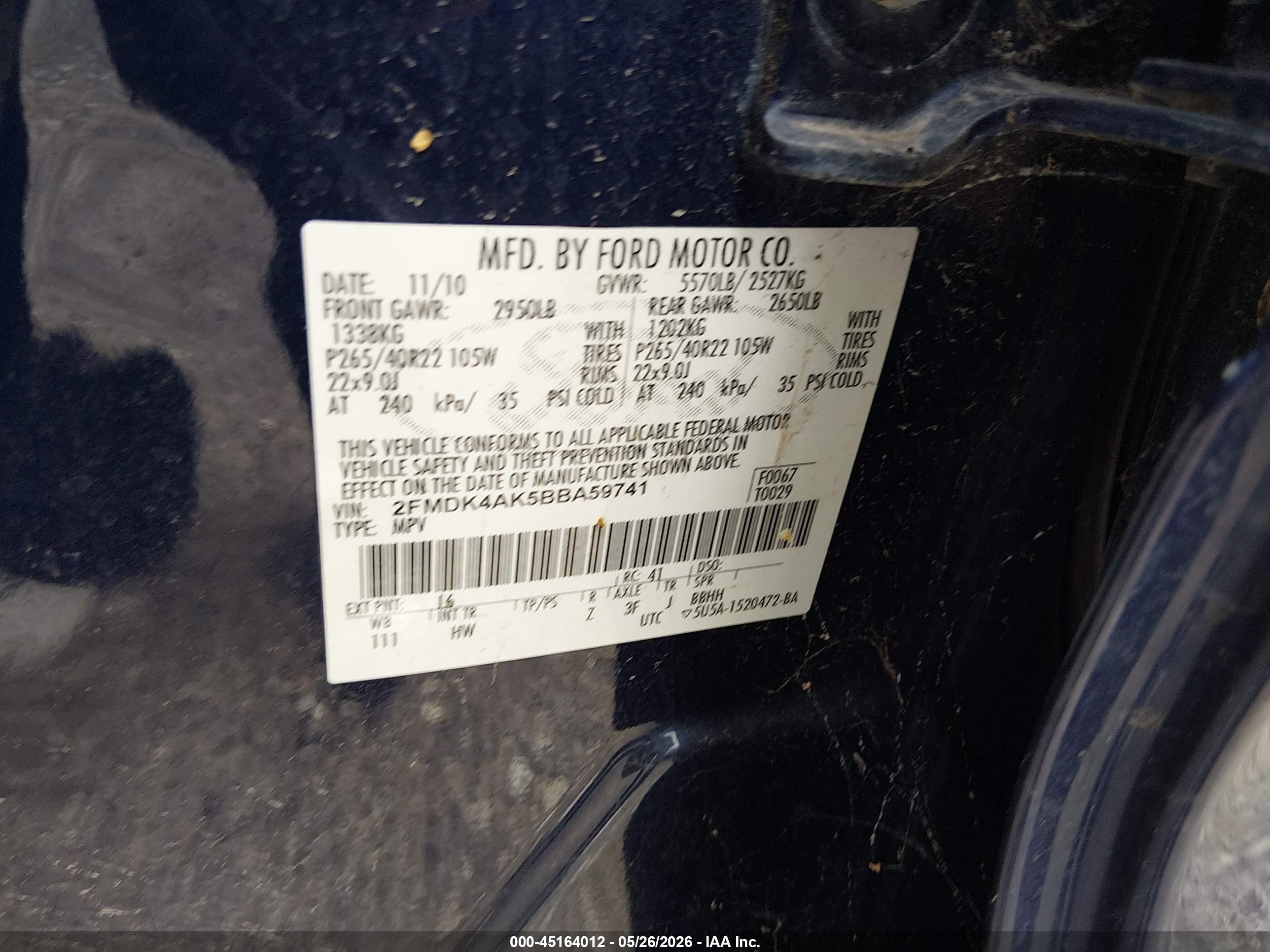 2011 Ford Edge Sport Черный vin: 2FMDK4AK5BBA59741