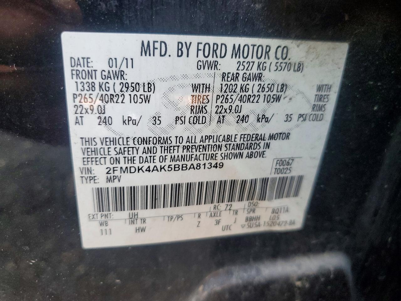 2011 Ford Edge Sport Black vin: 2FMDK4AK5BBA81349