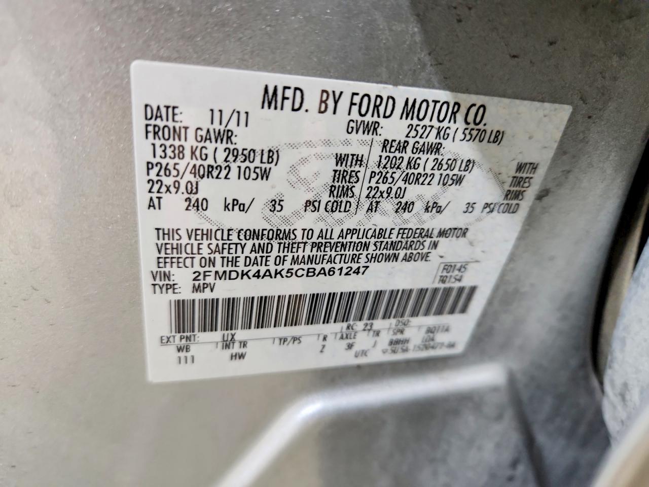 2012 Ford Edge Sport Silver vin: 2FMDK4AK5CBA61247