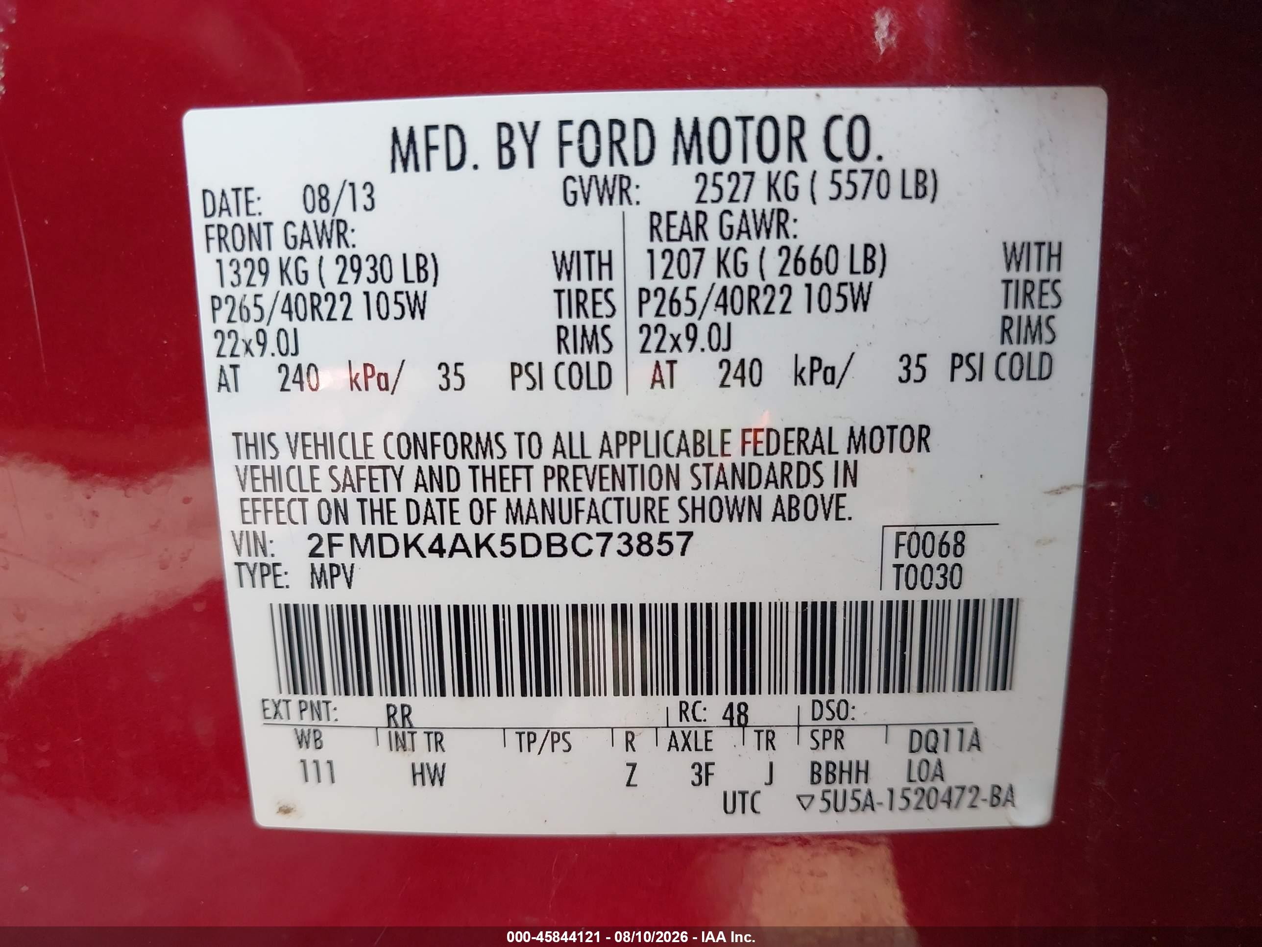 2013 Ford Edge Sport Red vin: 2FMDK4AK5DBC73857