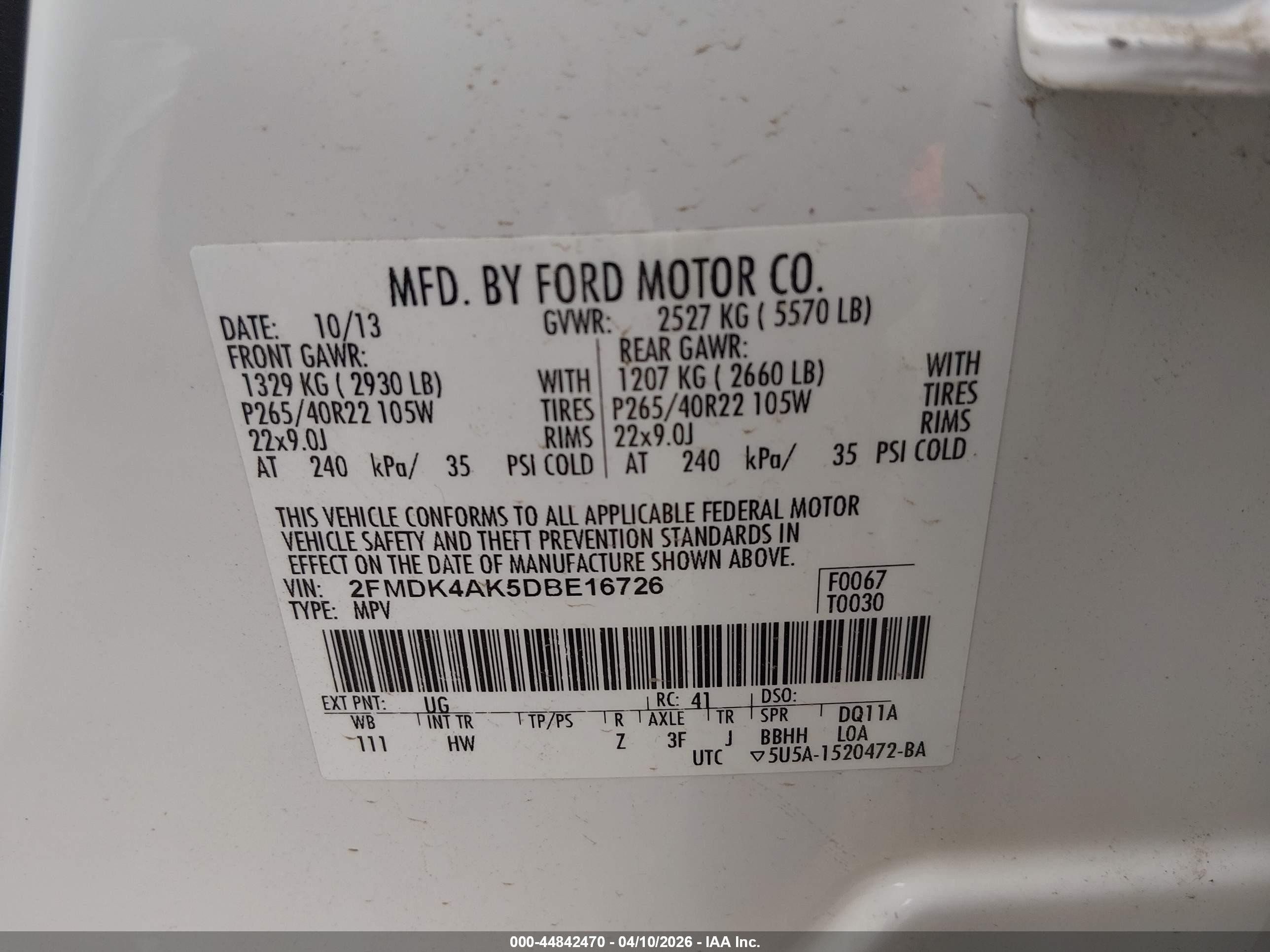 2013 Ford Edge Sport White vin: 2FMDK4AK5DBE16726