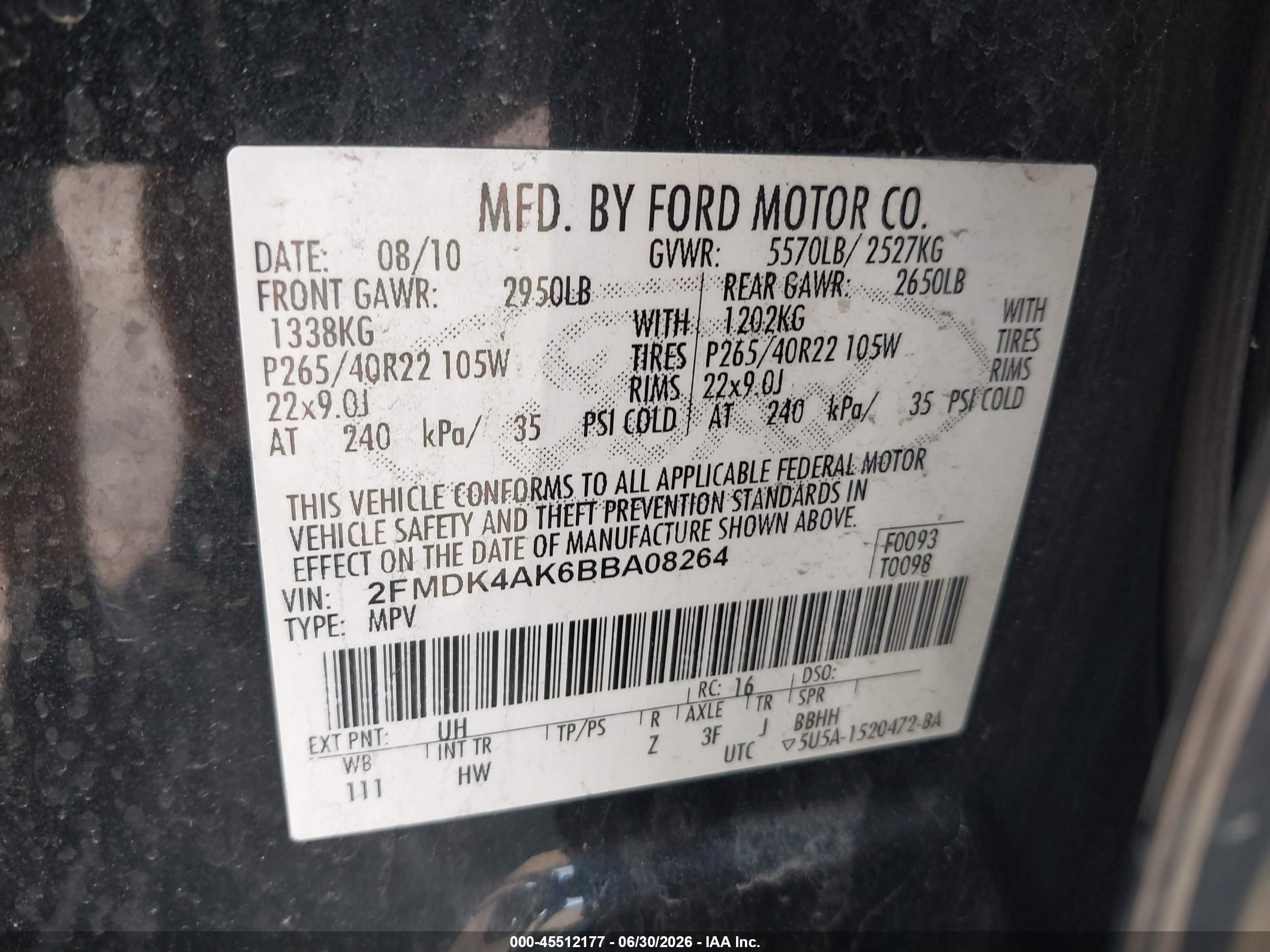 2011 Ford Edge Sport Black vin: 2FMDK4AK6BBA08264