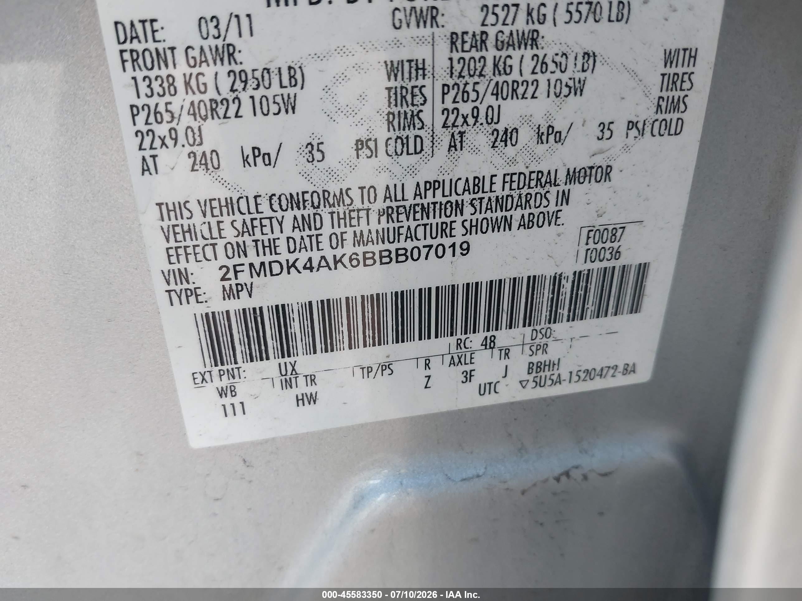 2011 Ford Edge Sport Silver vin: 2FMDK4AK6BBB07019