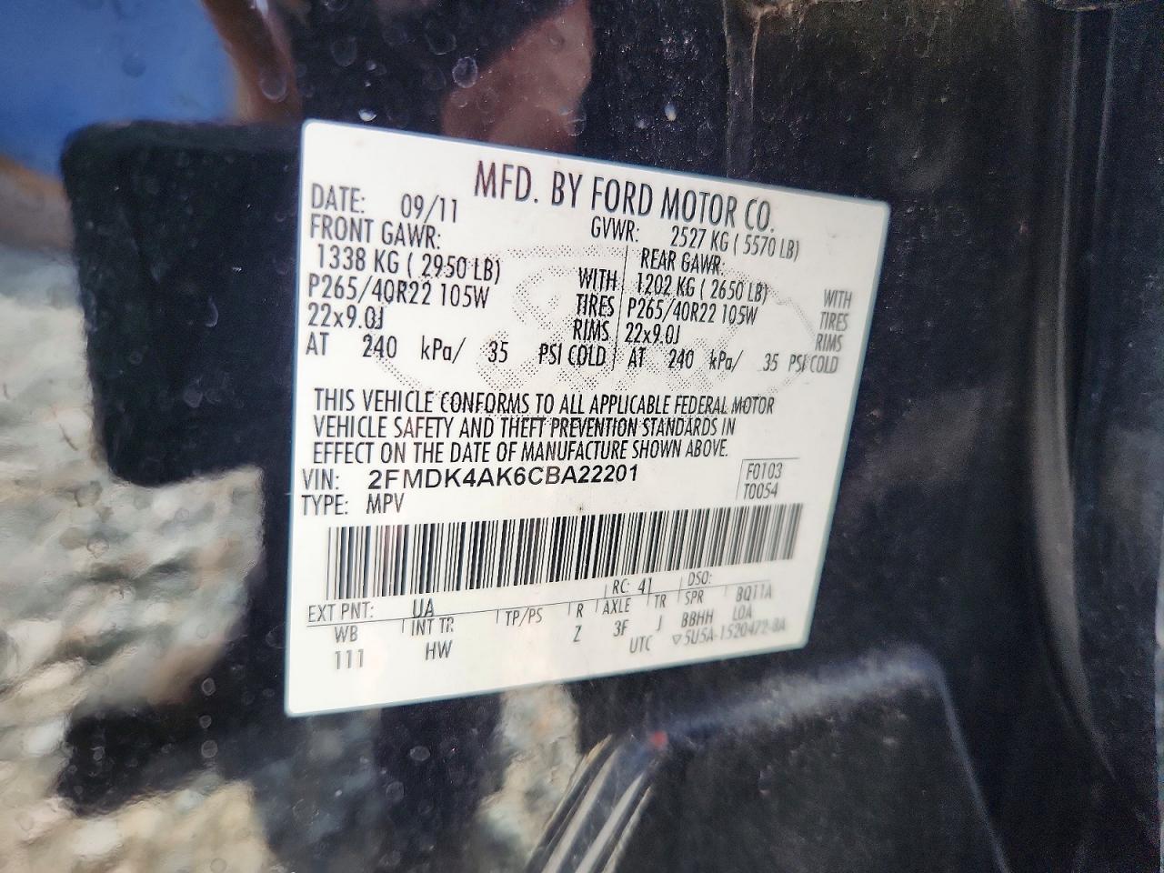 2012 Ford Edge Sport Black vin: 2FMDK4AK6CBA22201