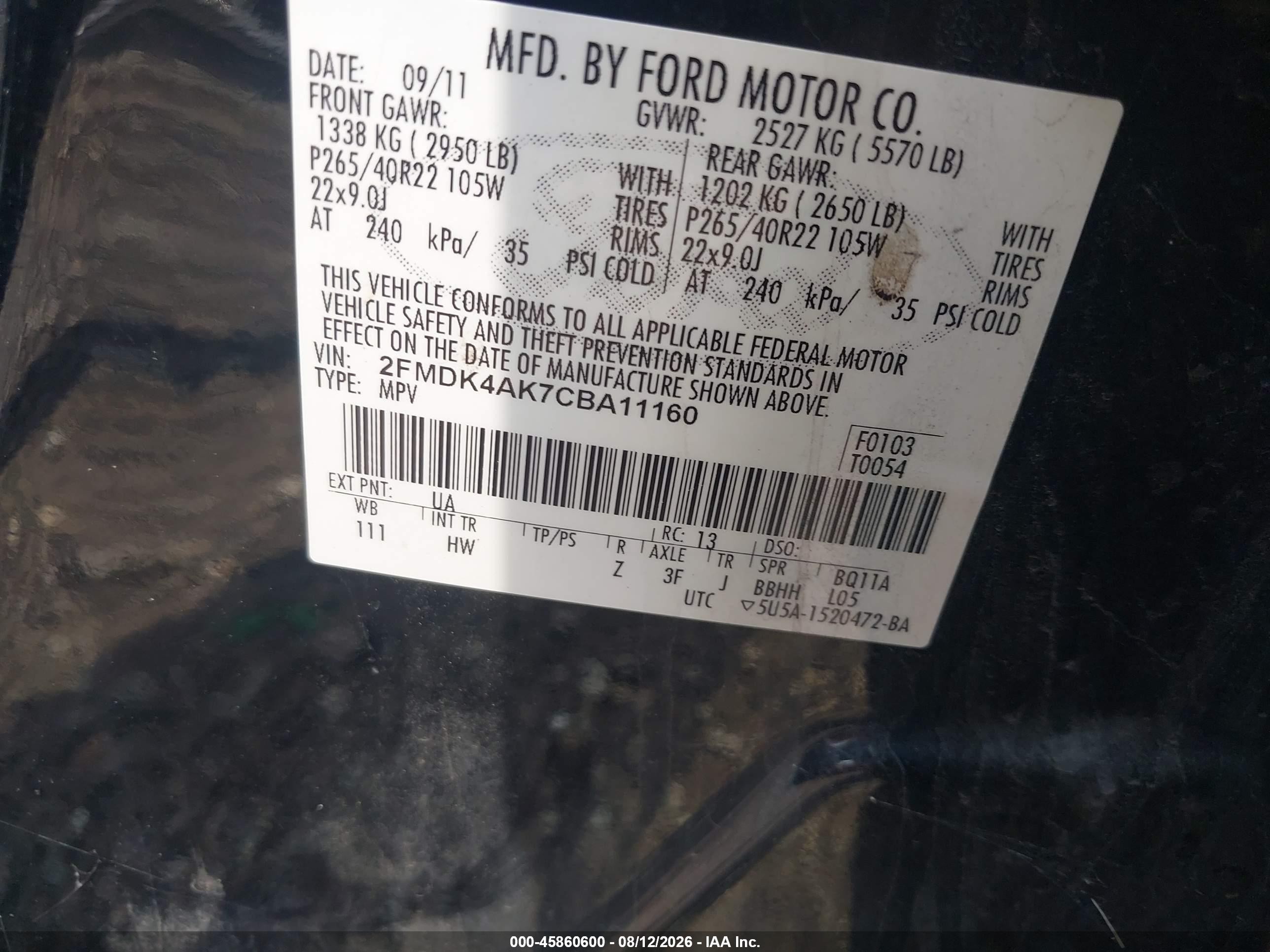 2012 Ford Edge Sport Black vin: 2FMDK4AK7CBA11160
