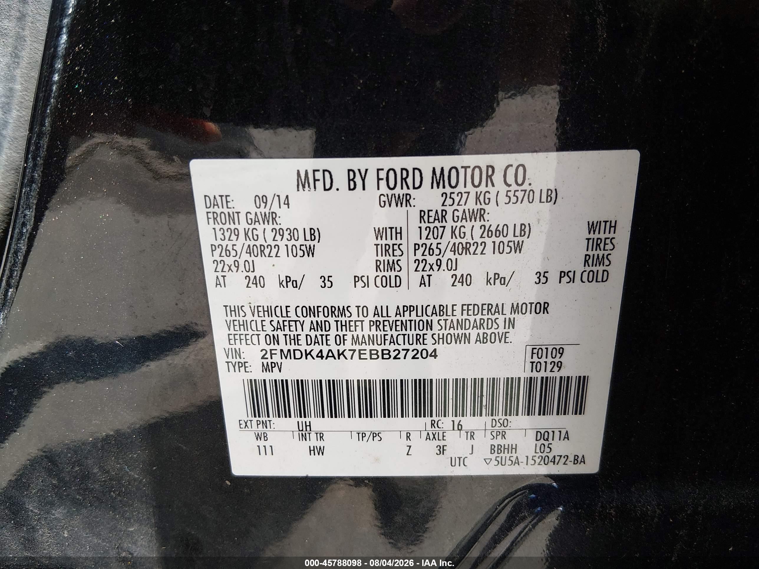 2014 Ford Edge Sport Black vin: 2FMDK4AK7EBB27204