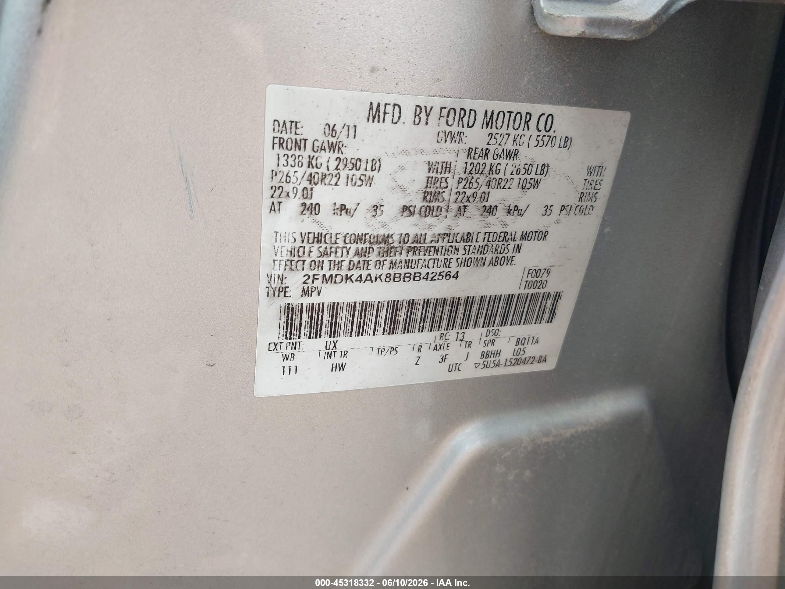 2011 Ford Edge Sport Silver vin: 2FMDK4AK8BBB42564