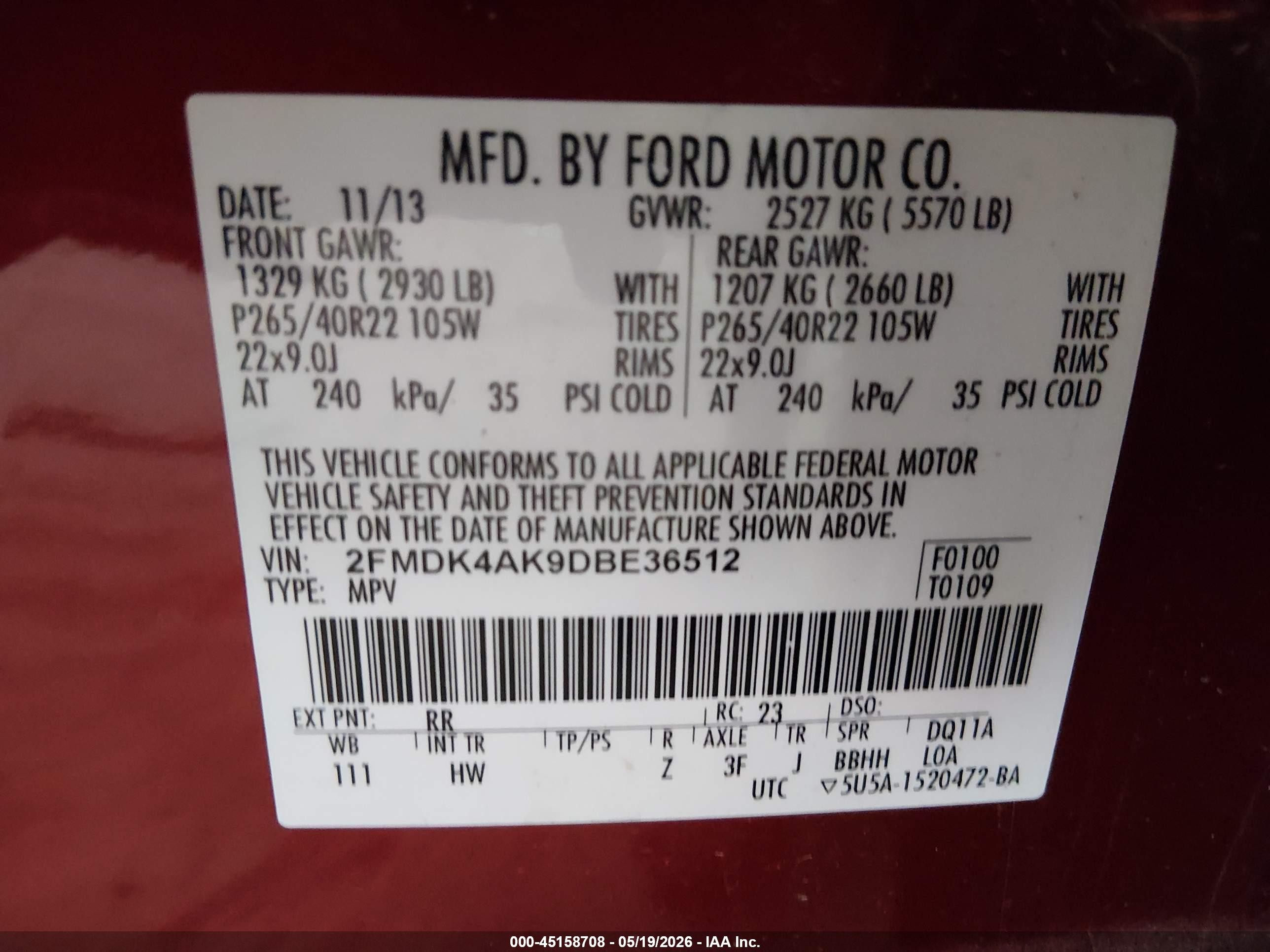 2013 Ford Edge Sport Красный vin: 2FMDK4AK9DBE36512