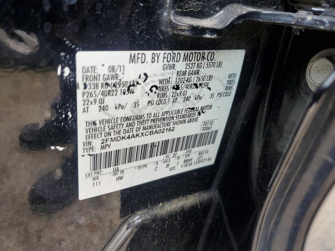 2012 Ford Edge Sport Black vin: 2FMDK4AKXCBA02162