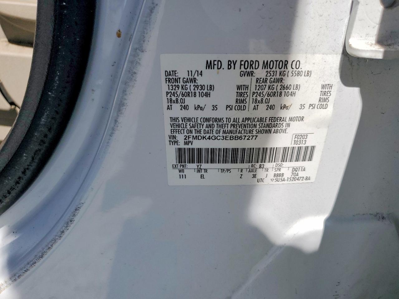 2014 Ford Edge Se Белый vin: 2FMDK4GC3EBB67277