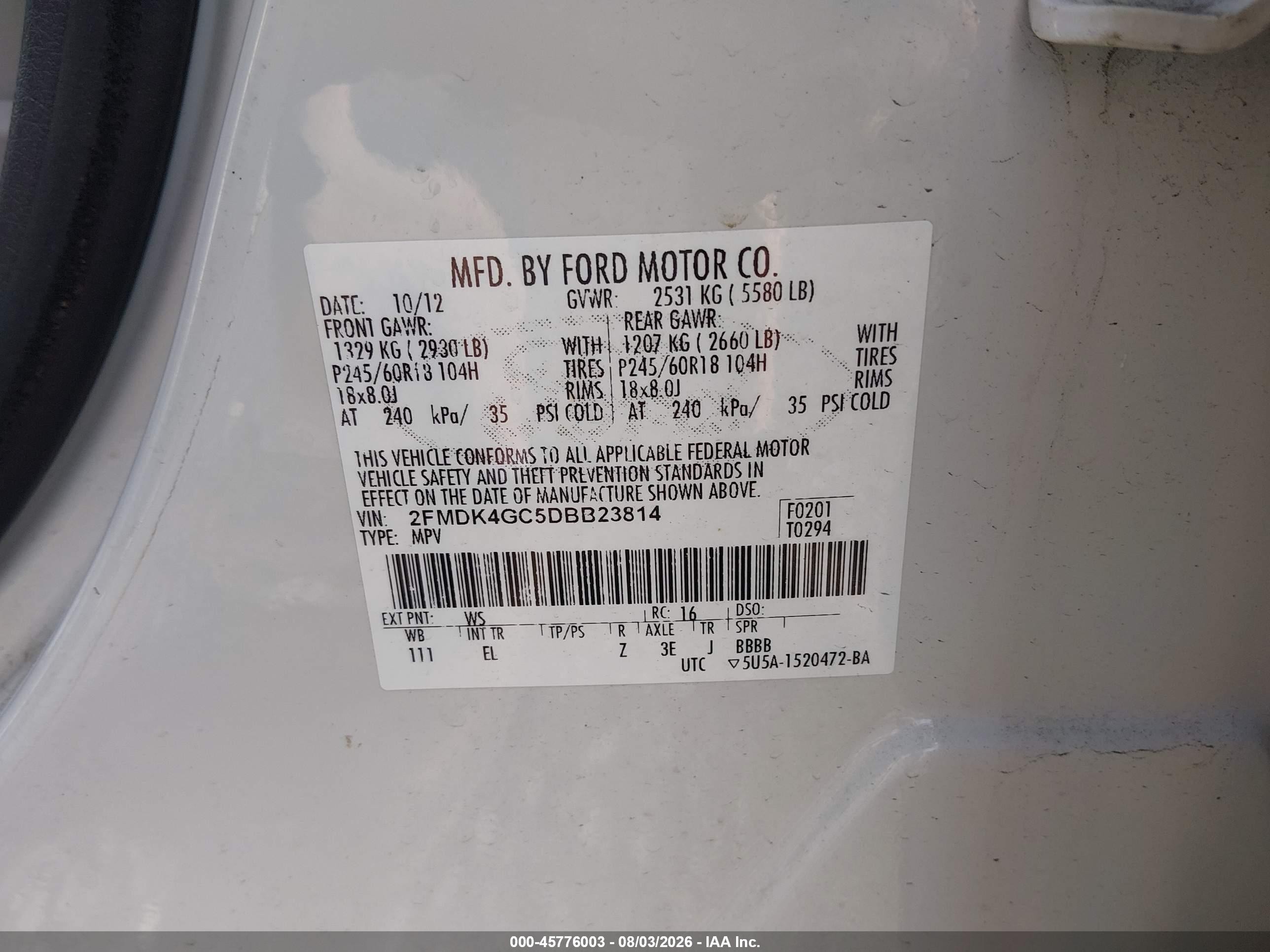 2013 Ford Edge Se White vin: 2FMDK4GC5DBB23814