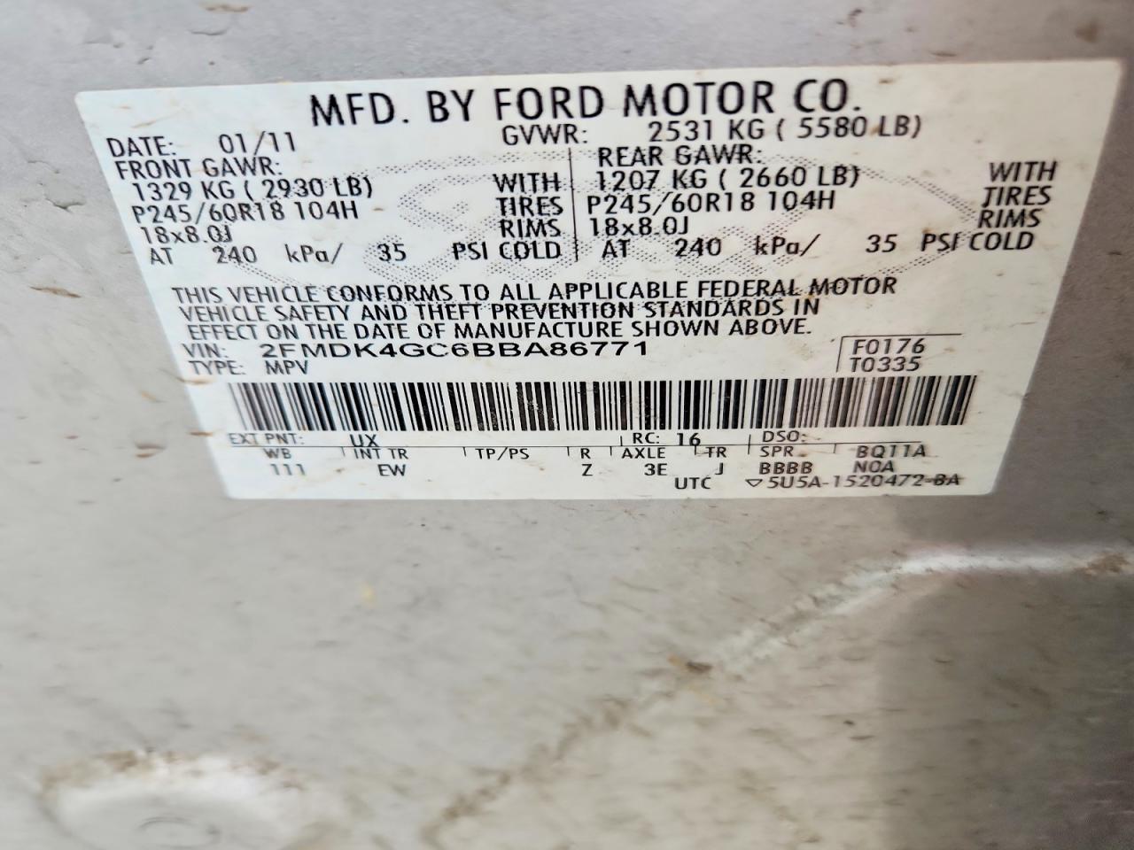 2011 Ford Edge Se Silver vin: 2FMDK4GC6BBA86771