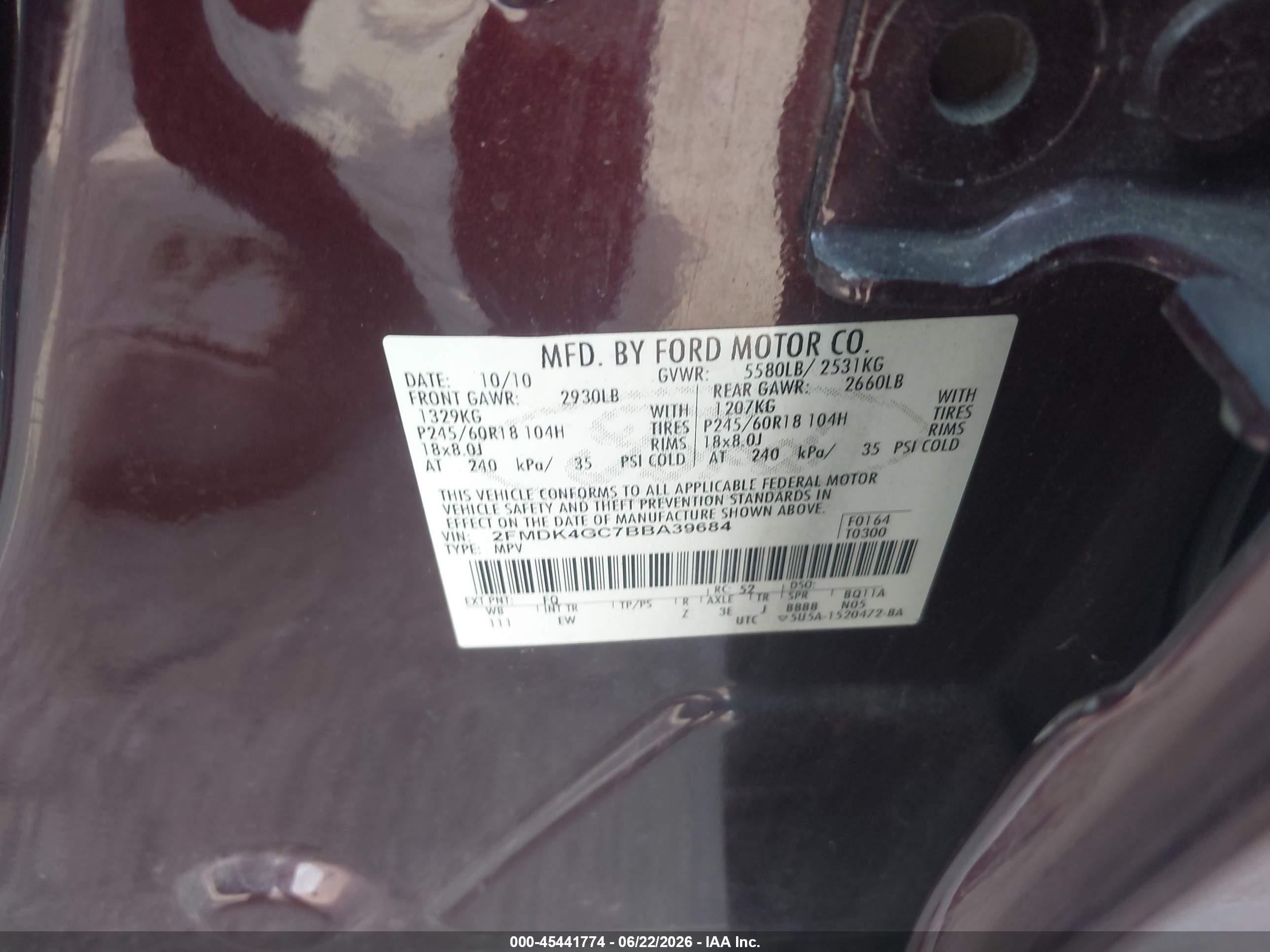 2011 Ford Edge Se Burgundy vin: 2FMDK4GC7BBA39684
