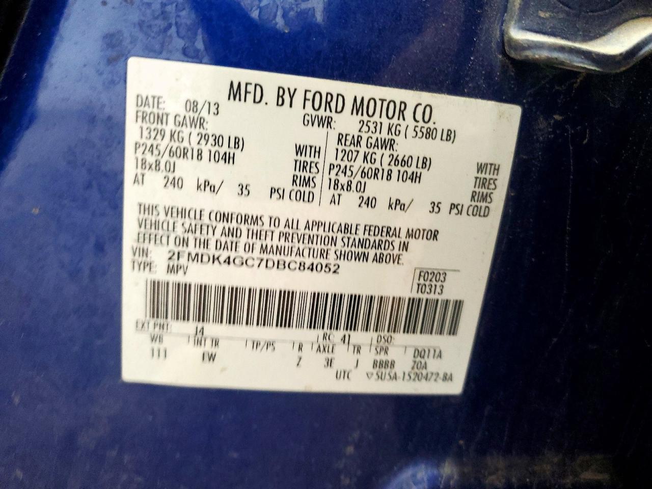 2013 Ford Edge Se Синий vin: 2FMDK4GC7DBC84052