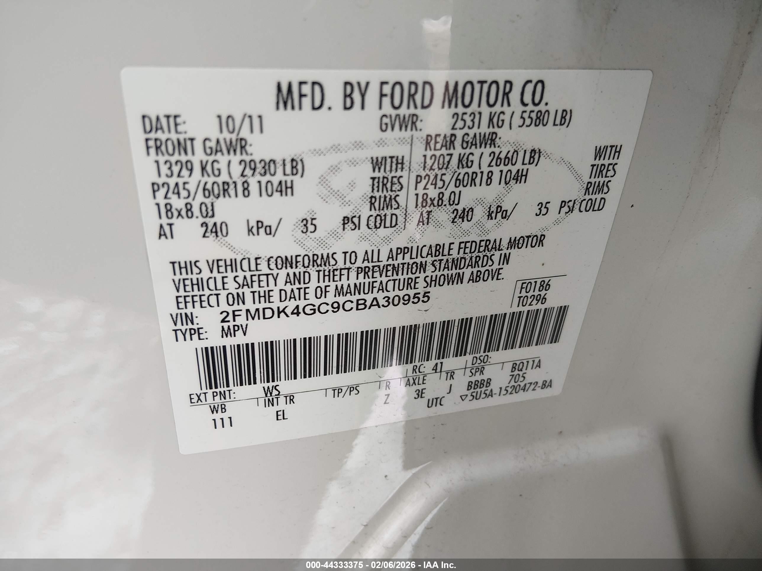 2012 Ford Edge Se White vin: 2FMDK4GC9CBA30955