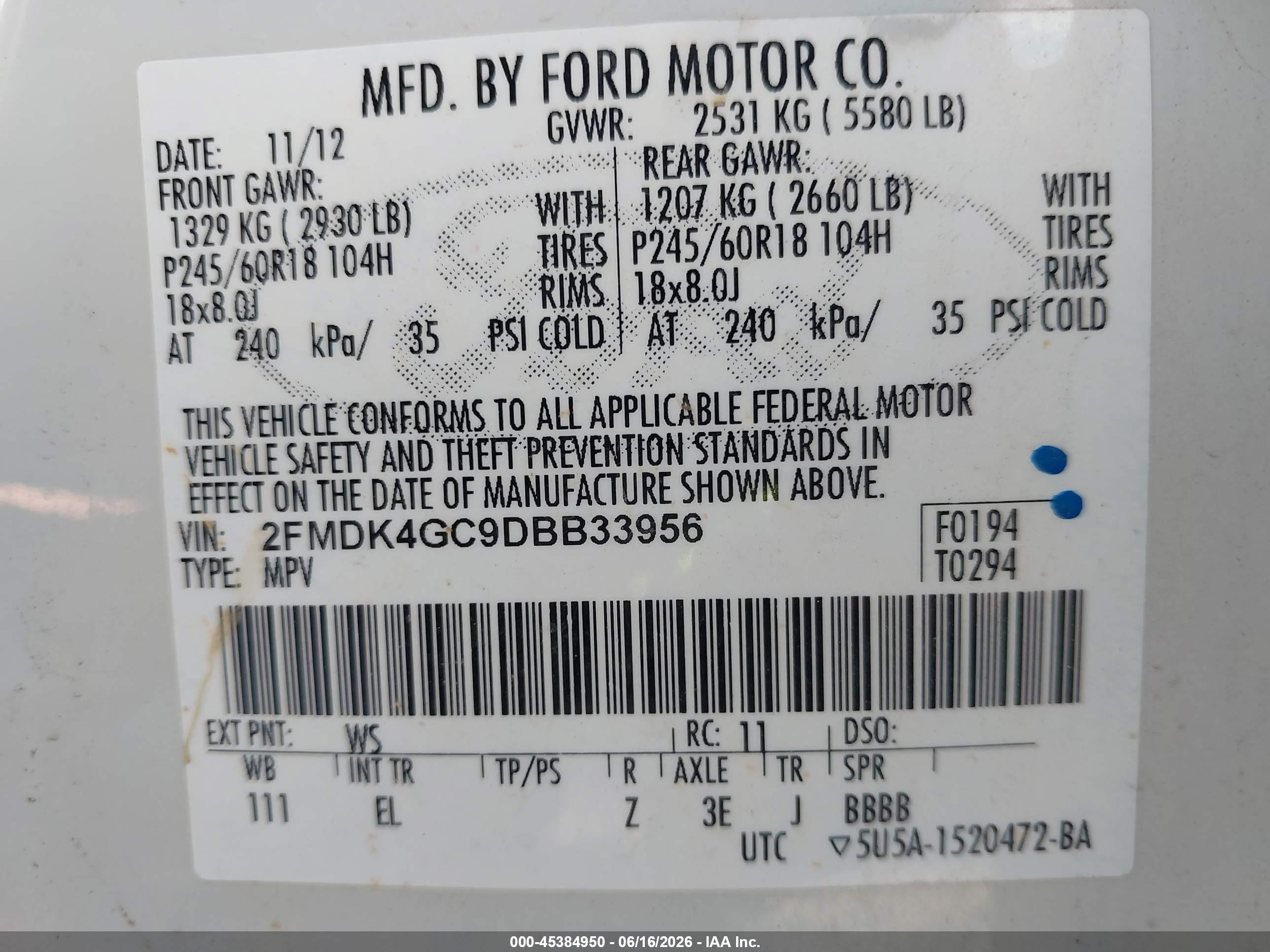 2013 Ford Edge Se White vin: 2FMDK4GC9DBB33956