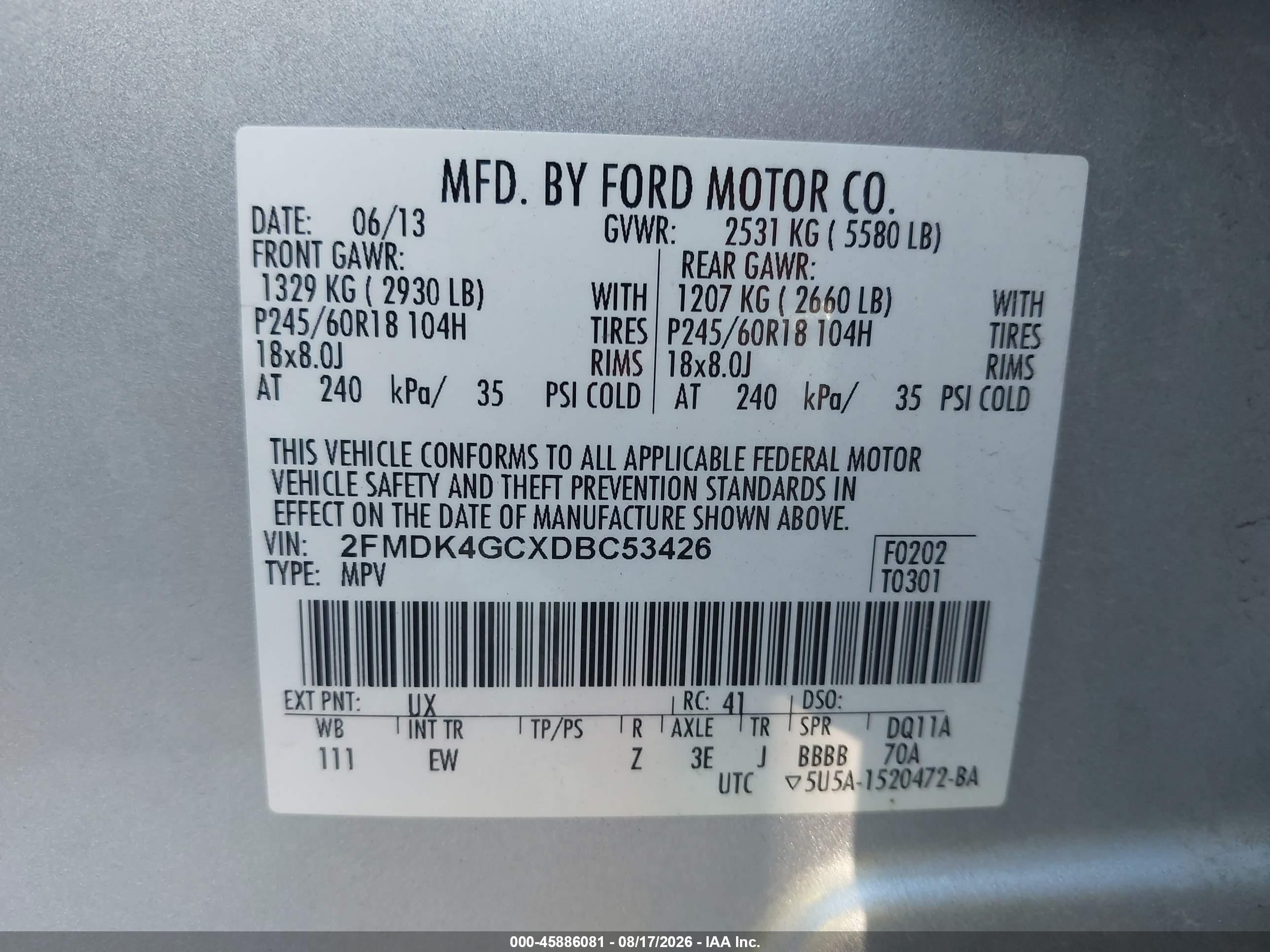2013 Ford Edge Se Серебряный vin: 2FMDK4GCXDBC53426