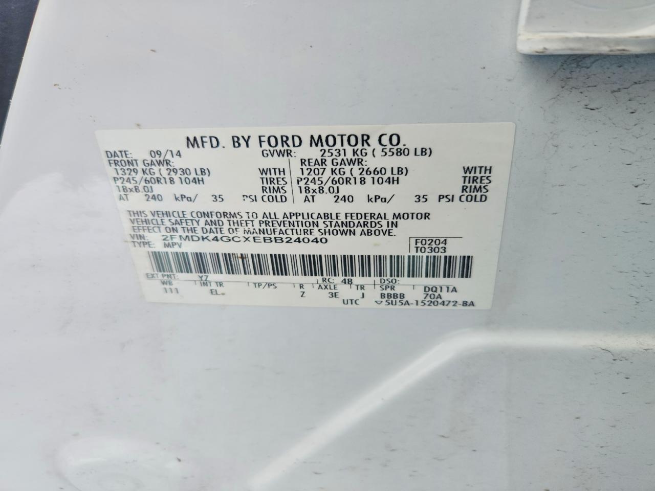 2014 Ford Edge Se White vin: 2FMDK4GCXEBB24040