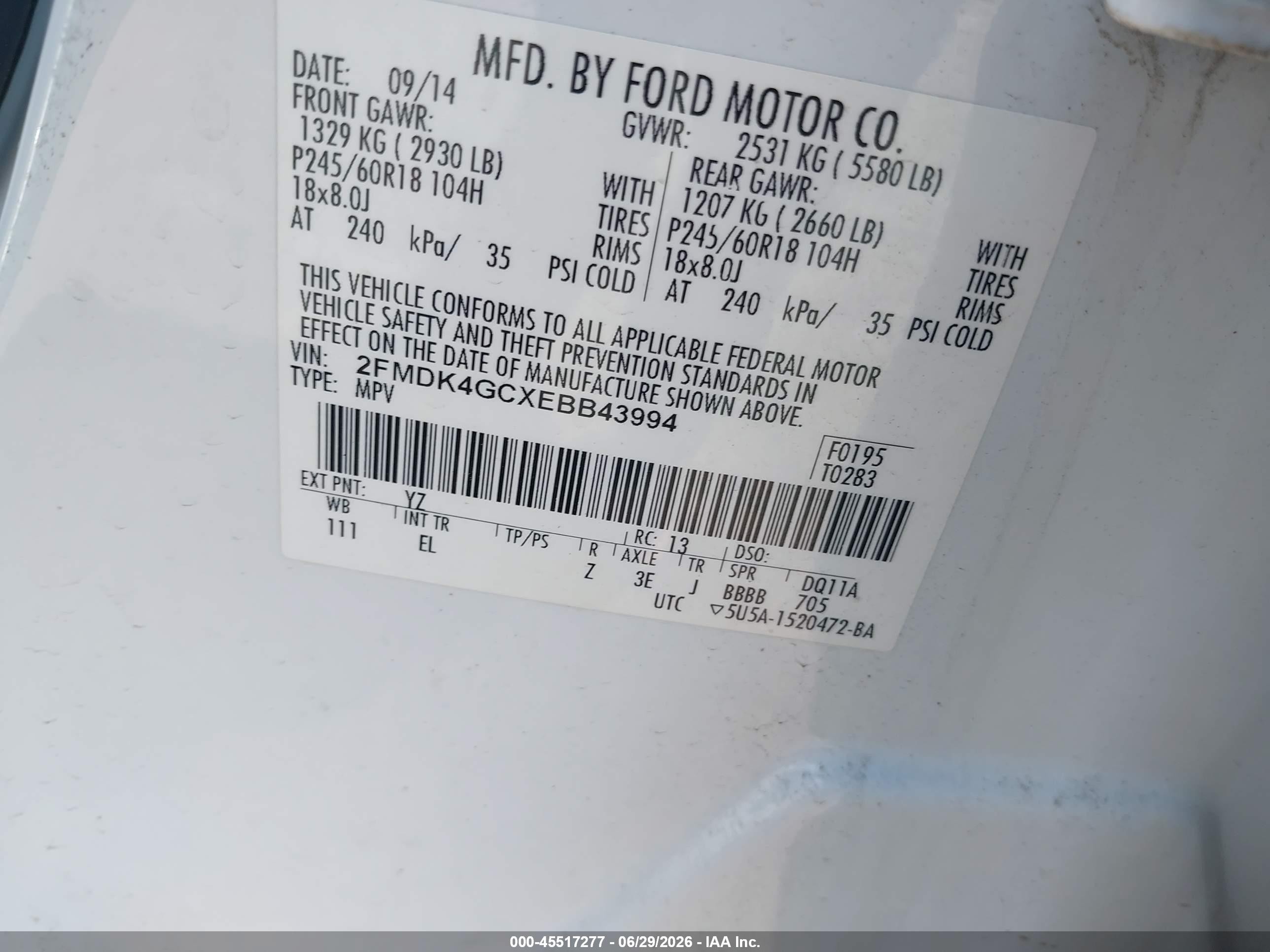 2014 Ford Edge Se White vin: 2FMDK4GCXEBB43994