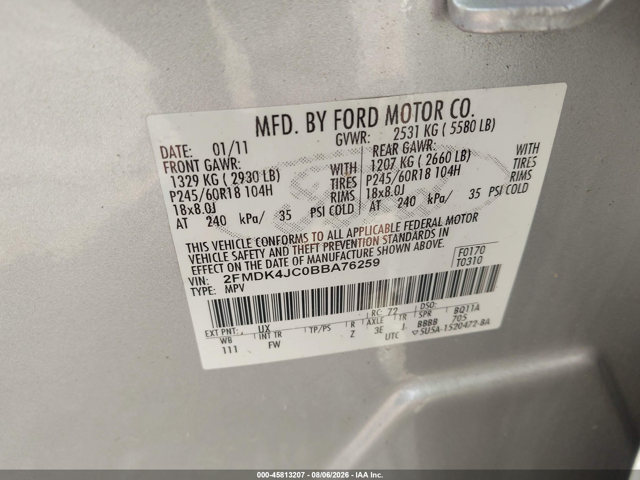 2011 Ford Edge Sel Silver vin: 2FMDK4JC0BBA76259