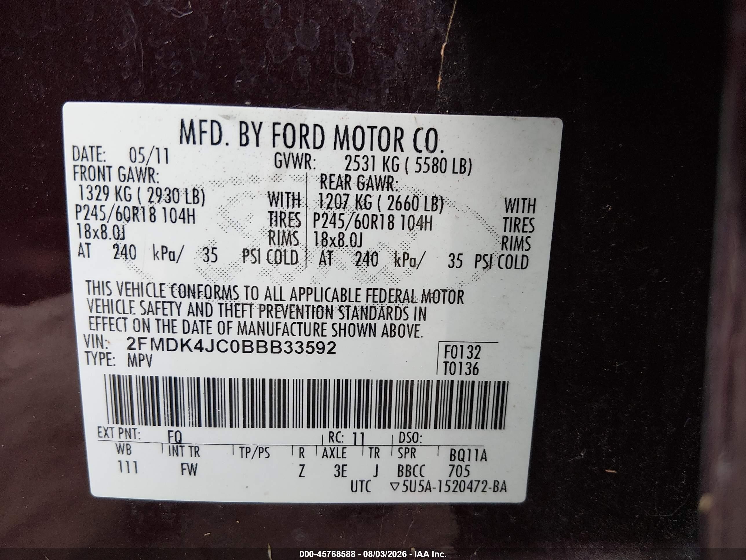 2011 Ford Edge Sel Purple vin: 2FMDK4JC0BBB33592