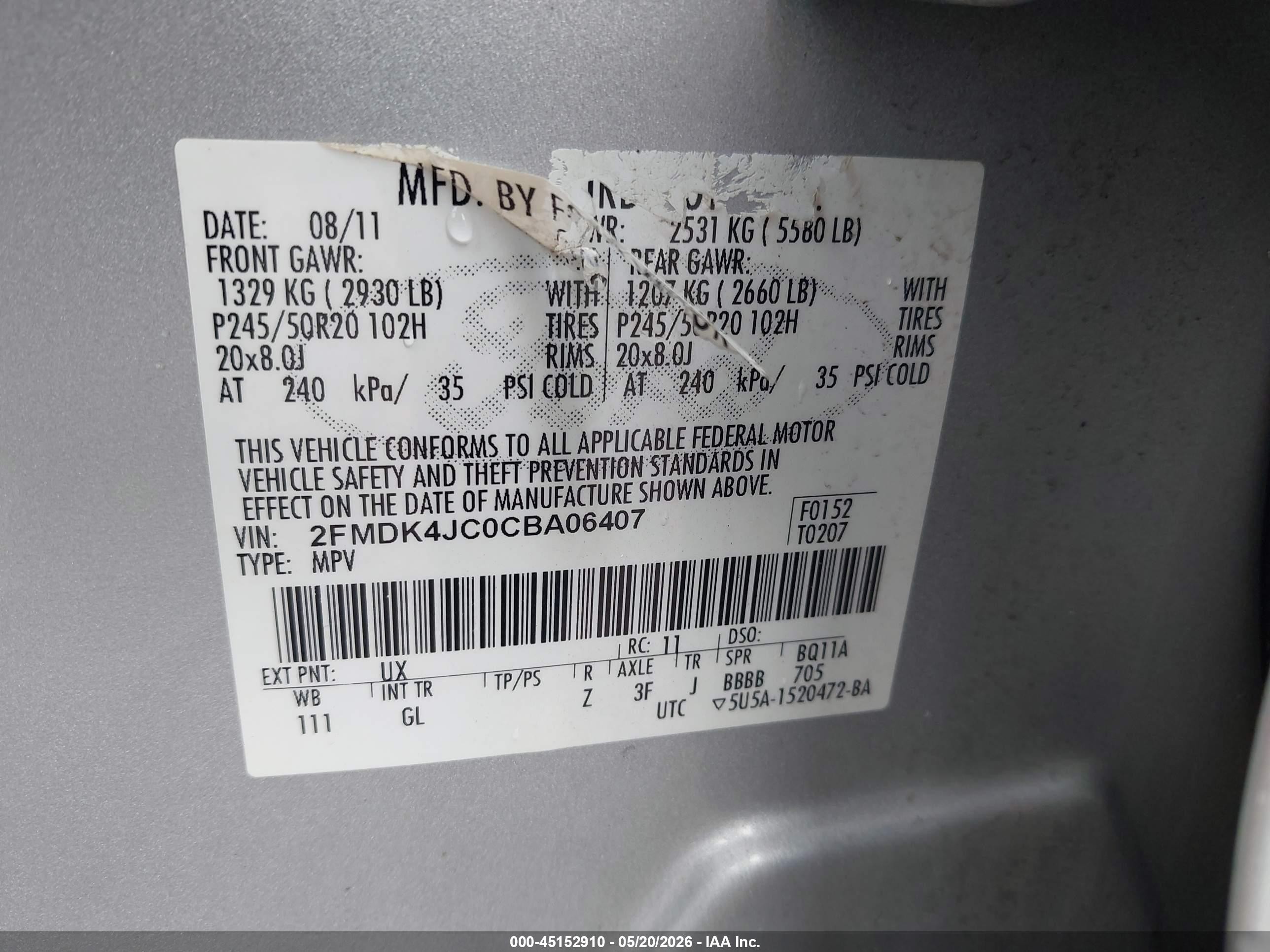 2012 Ford Edge Sel Silver vin: 2FMDK4JC0CBA06407