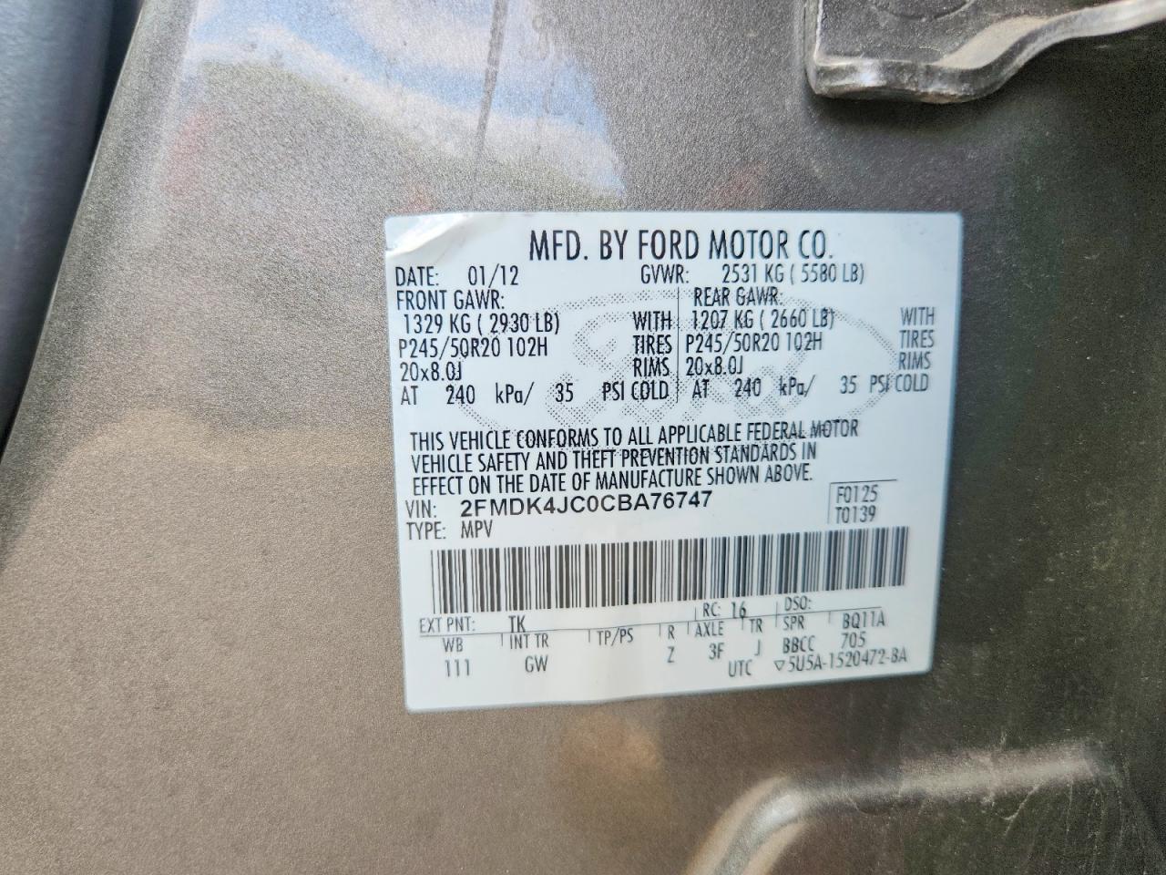 2012 Ford Edge Sel Gray vin: 2FMDK4JC0CBA76747
