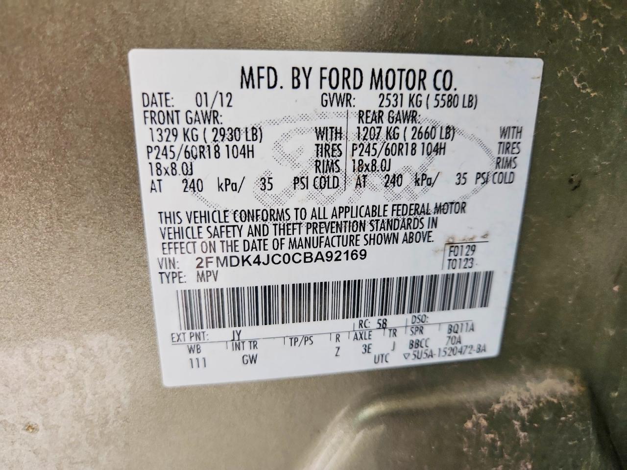 2012 Ford Edge Sel Зеленый vin: 2FMDK4JC0CBA92169
