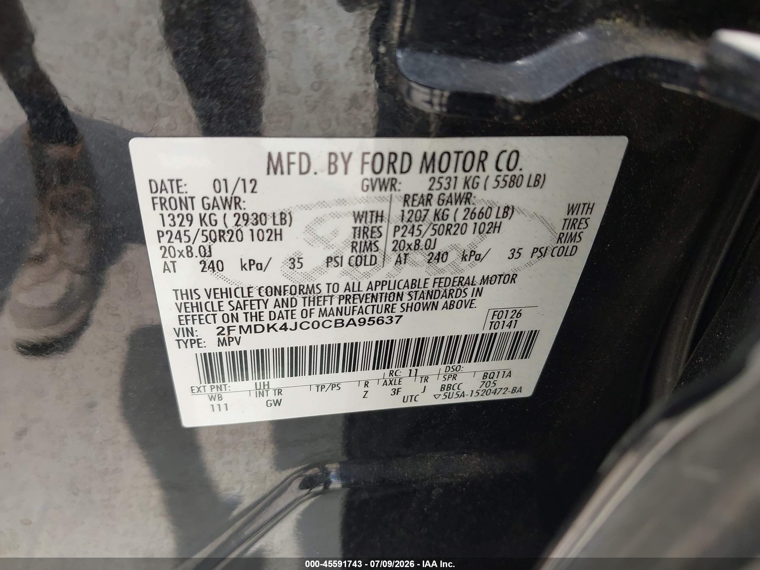 2012 Ford Edge Sel Black vin: 2FMDK4JC0CBA95637