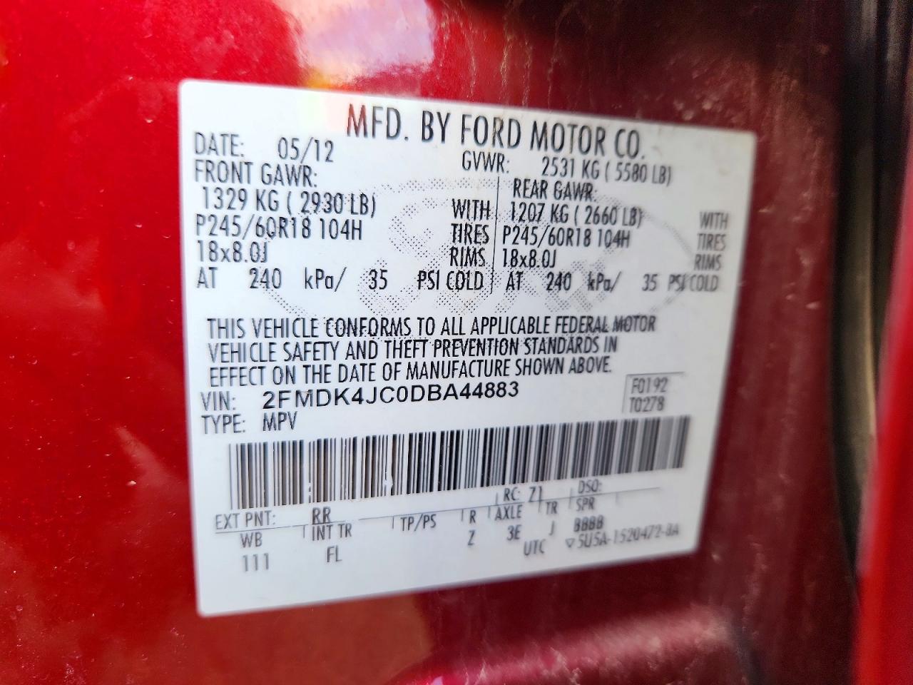 2013 Ford Edge Sel Red vin: 2FMDK4JC0DBA44883
