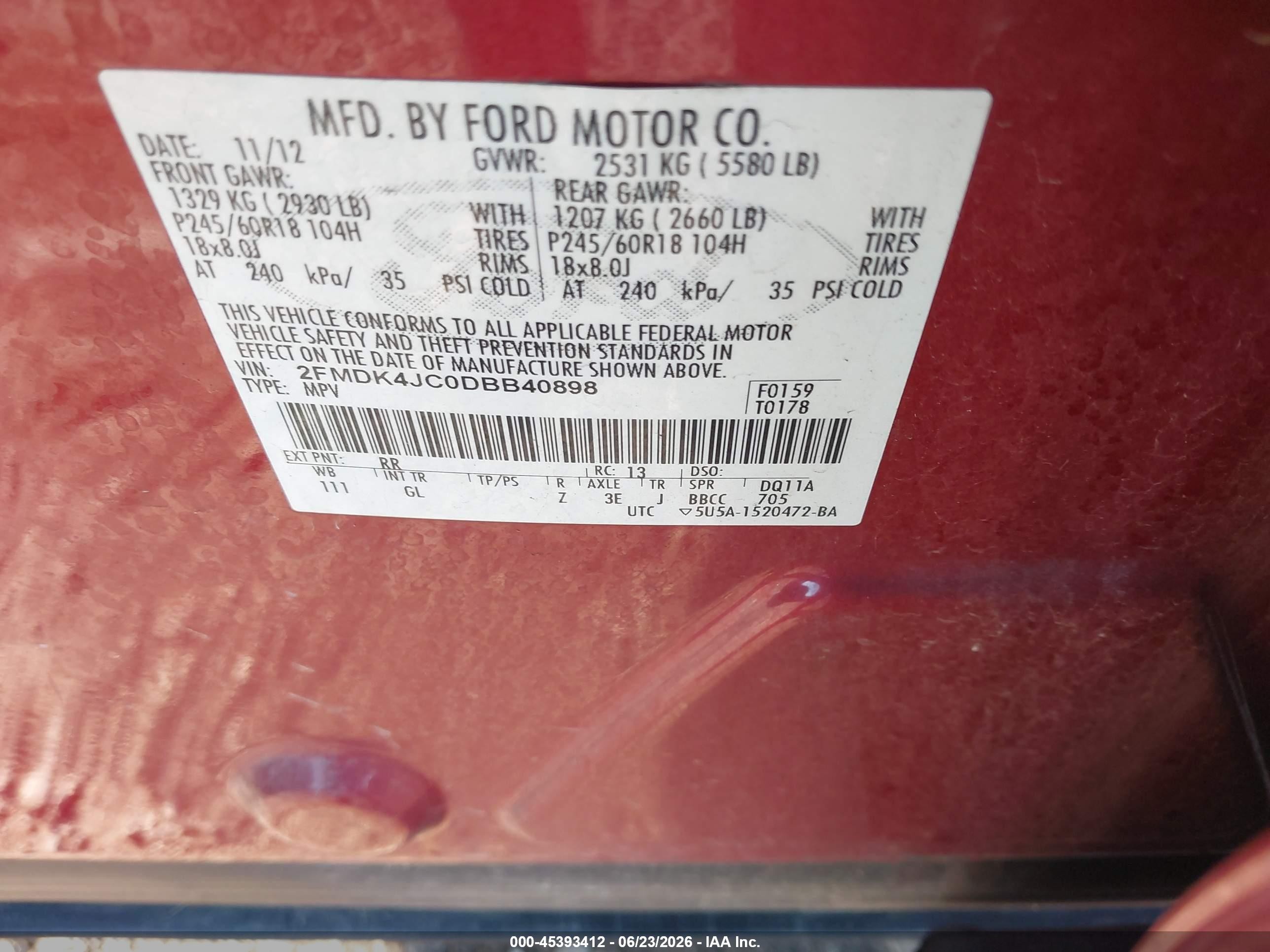 2013 Ford Edge Sel Red vin: 2FMDK4JC0DBB40898