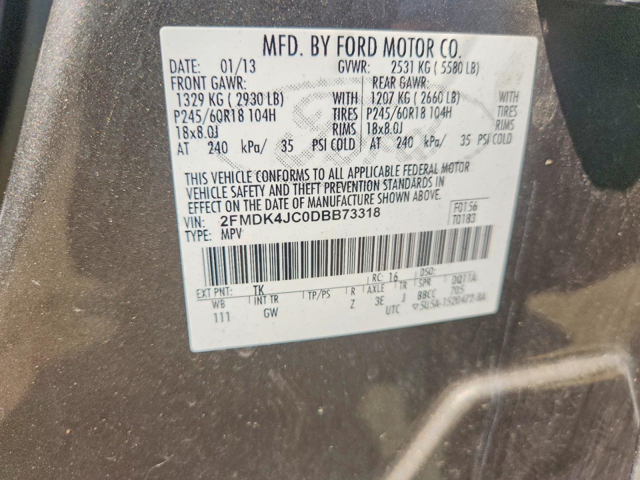2013 Ford Edge Sel Gray vin: 2FMDK4JC0DBB73318