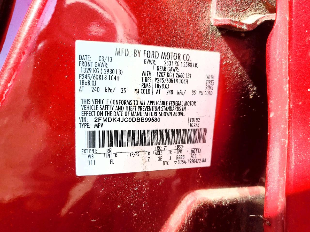 2013 Ford Edge Sel Red vin: 2FMDK4JC0DBB99580