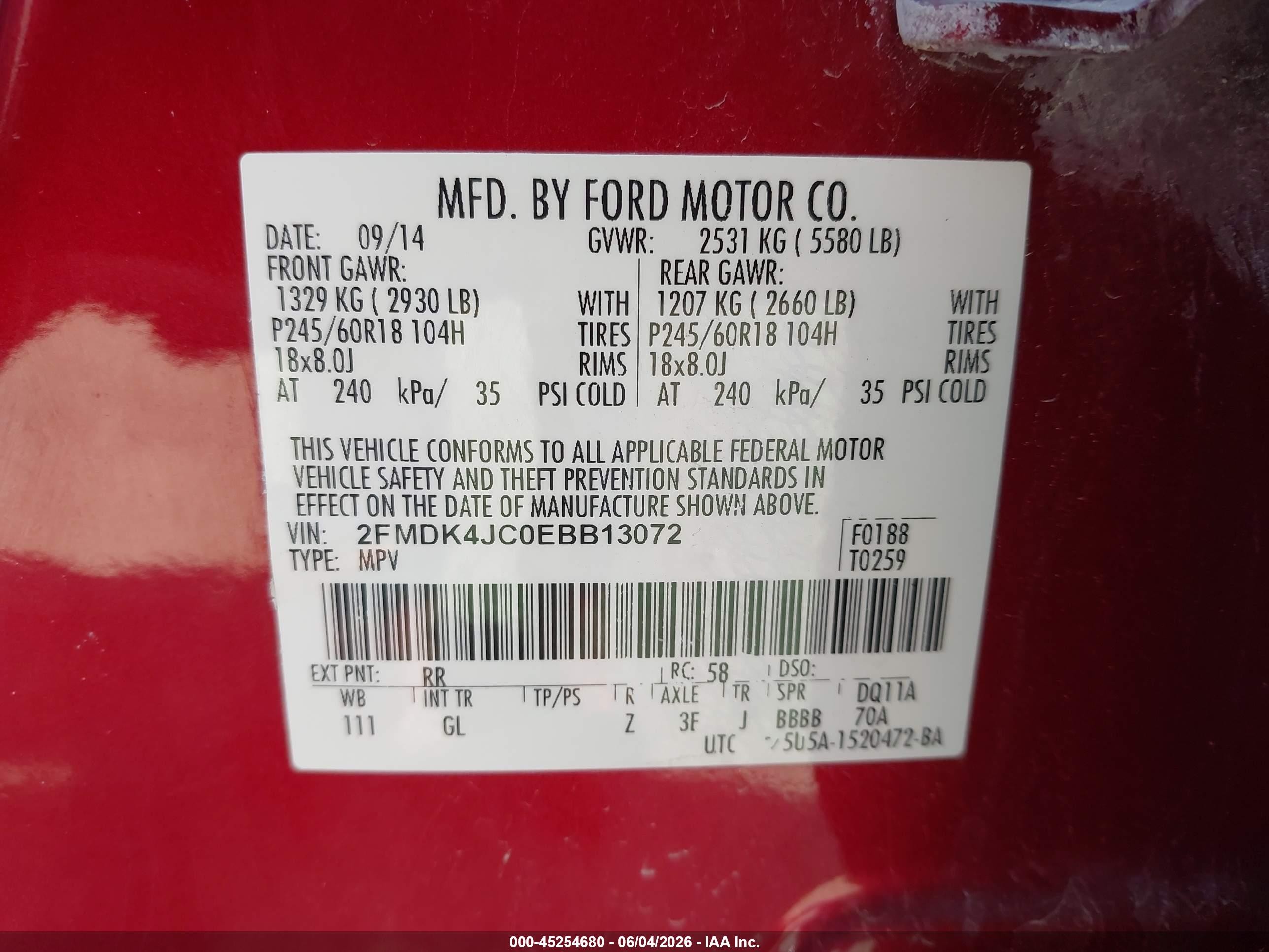 2014 Ford Edge Sel Красный vin: 2FMDK4JC0EBB13072