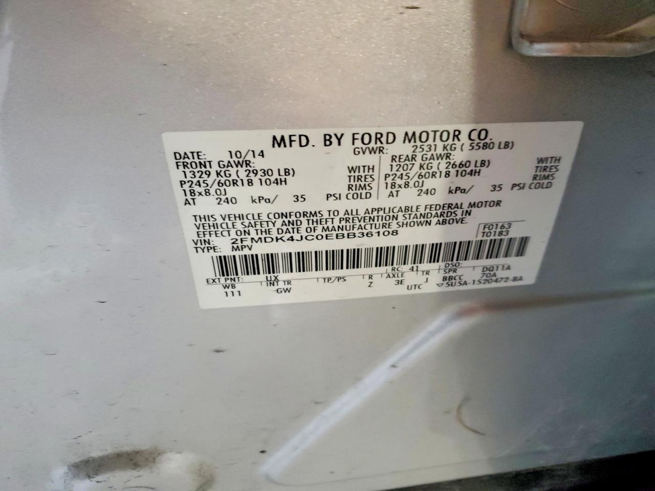 2014 Ford Edge Sel Серебряный vin: 2FMDK4JC0EBB36108