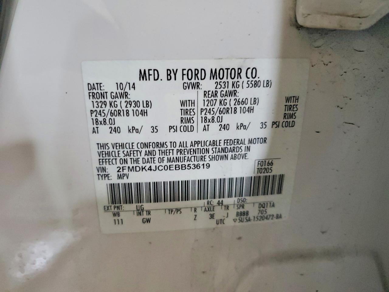 2014 Ford Edge Sel White vin: 2FMDK4JC0EBB53619