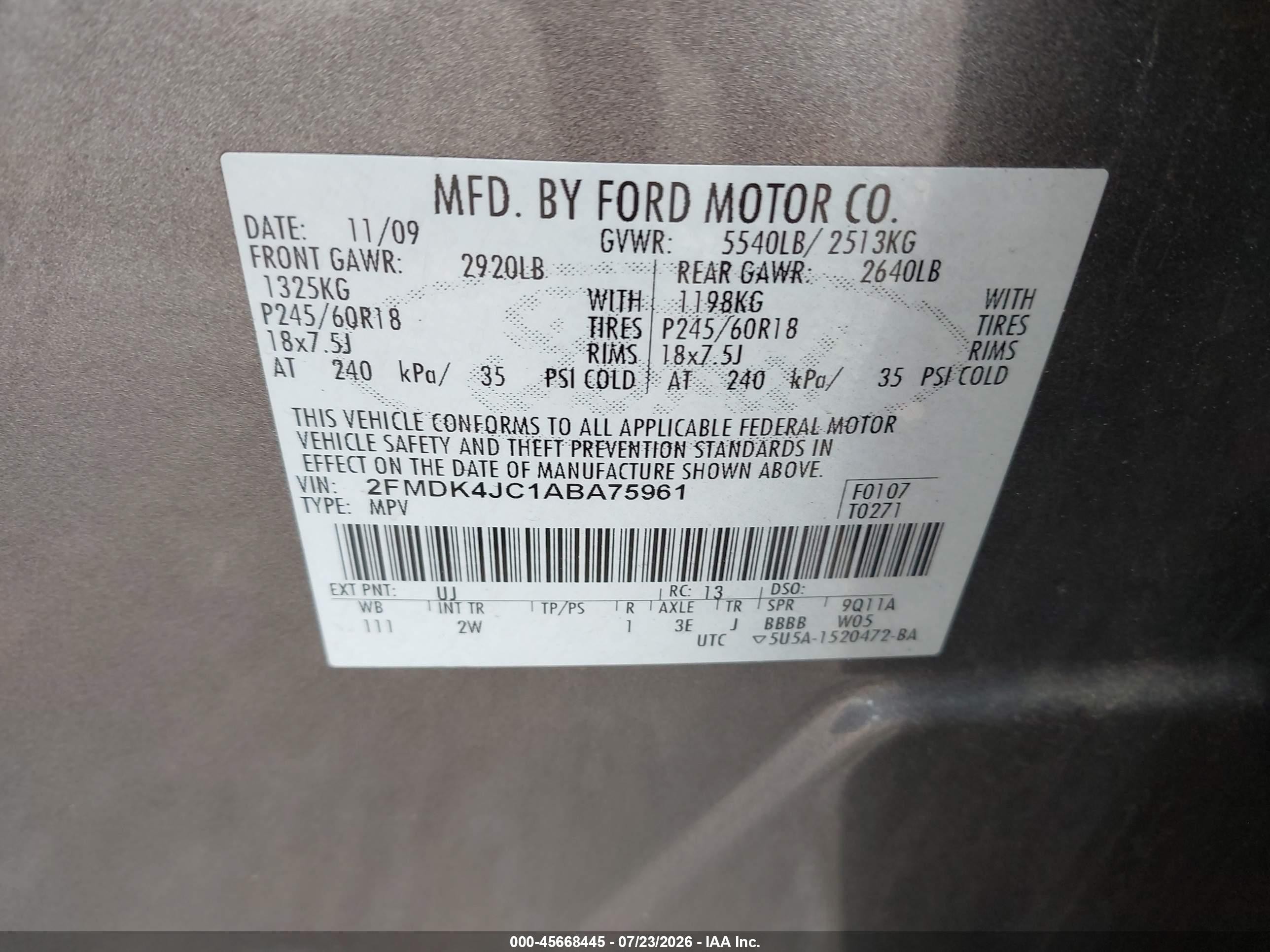 2010 Ford Edge Sel Gray vin: 2FMDK4JC1ABA75961