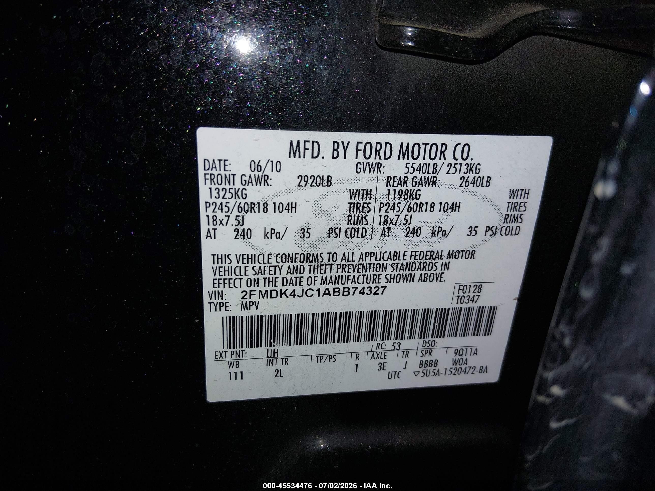 2010 Ford Edge Sel Black vin: 2FMDK4JC1ABB74327