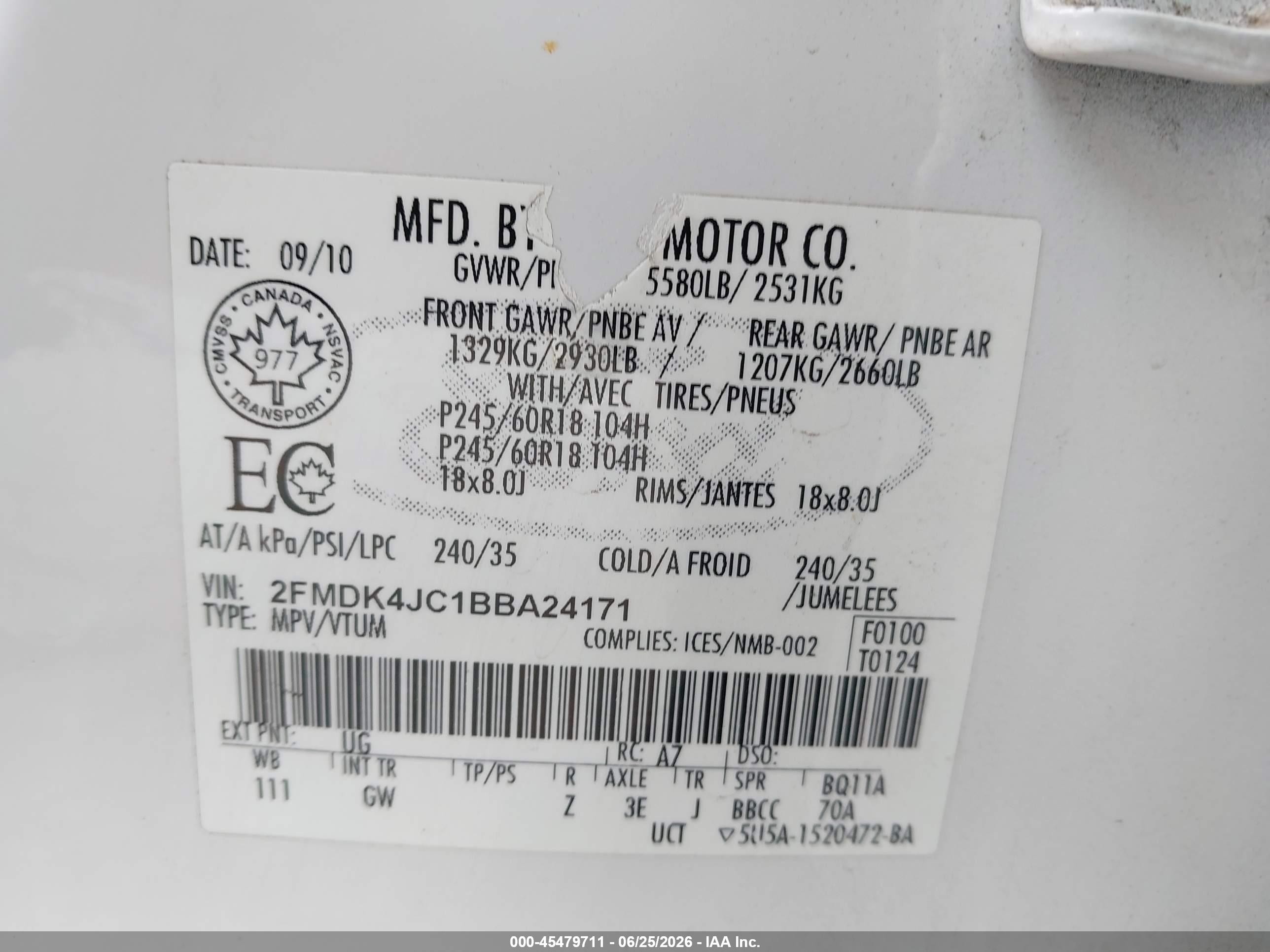 2011 Ford Edge Sel White vin: 2FMDK4JC1BBA24171