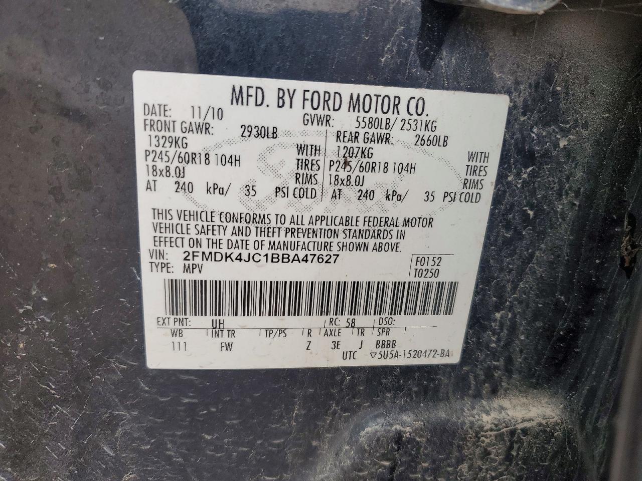 2011 Ford Edge Sel Black vin: 2FMDK4JC1BBA47627